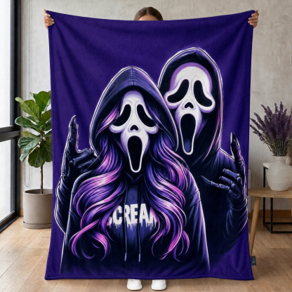Purple Masked Horror Couple Halloween Throw Blanket