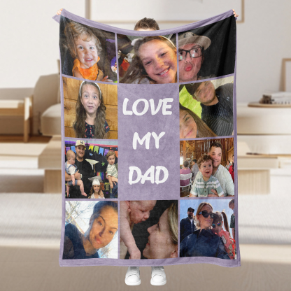 Personalized Father's Day Fleece Blanket with 10 Photos & Text