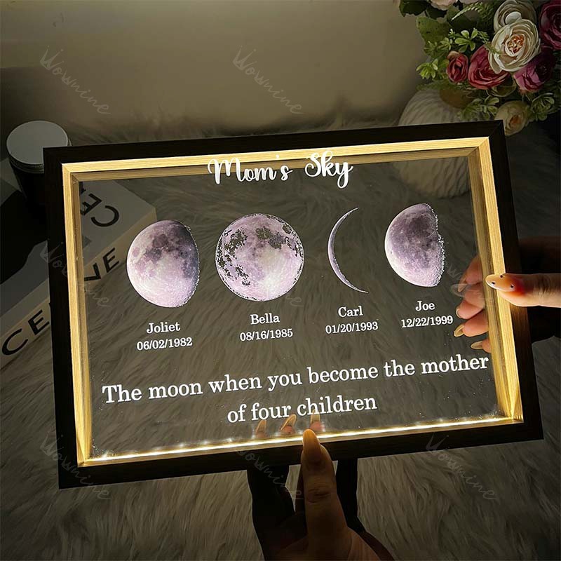 Led light frame with text and date - mom's universe