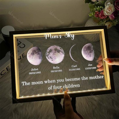Led light frame with text and date - mom's universe