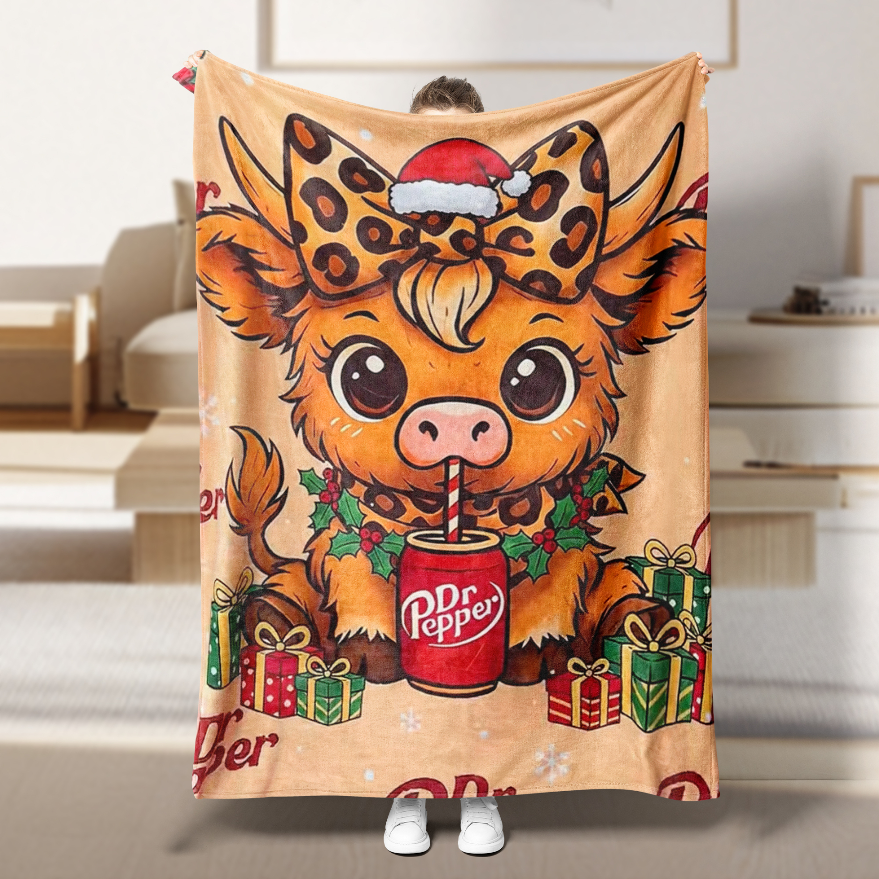 Cute Highland Cow Christmas Blanket