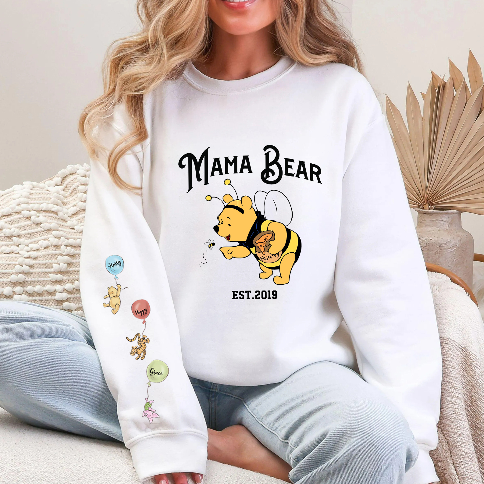 Custom Mama Bear Honey Bee Sweatshirt With Kid Names