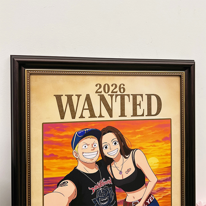 Custom Anime Wanted Couple Portrait, Pirate Theme Frame Gift⚓