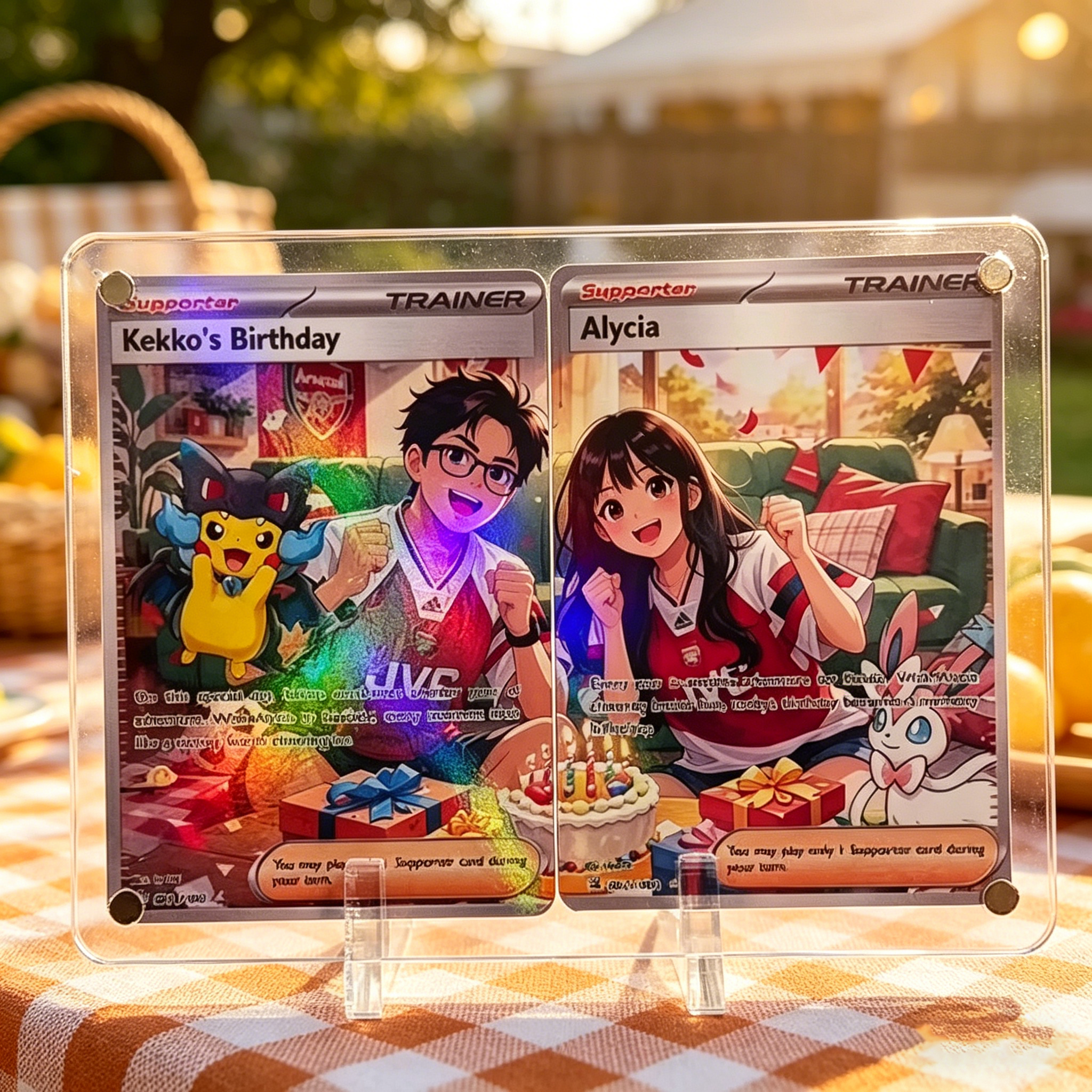 One set of two, custom-made anime spirit cards for couples
