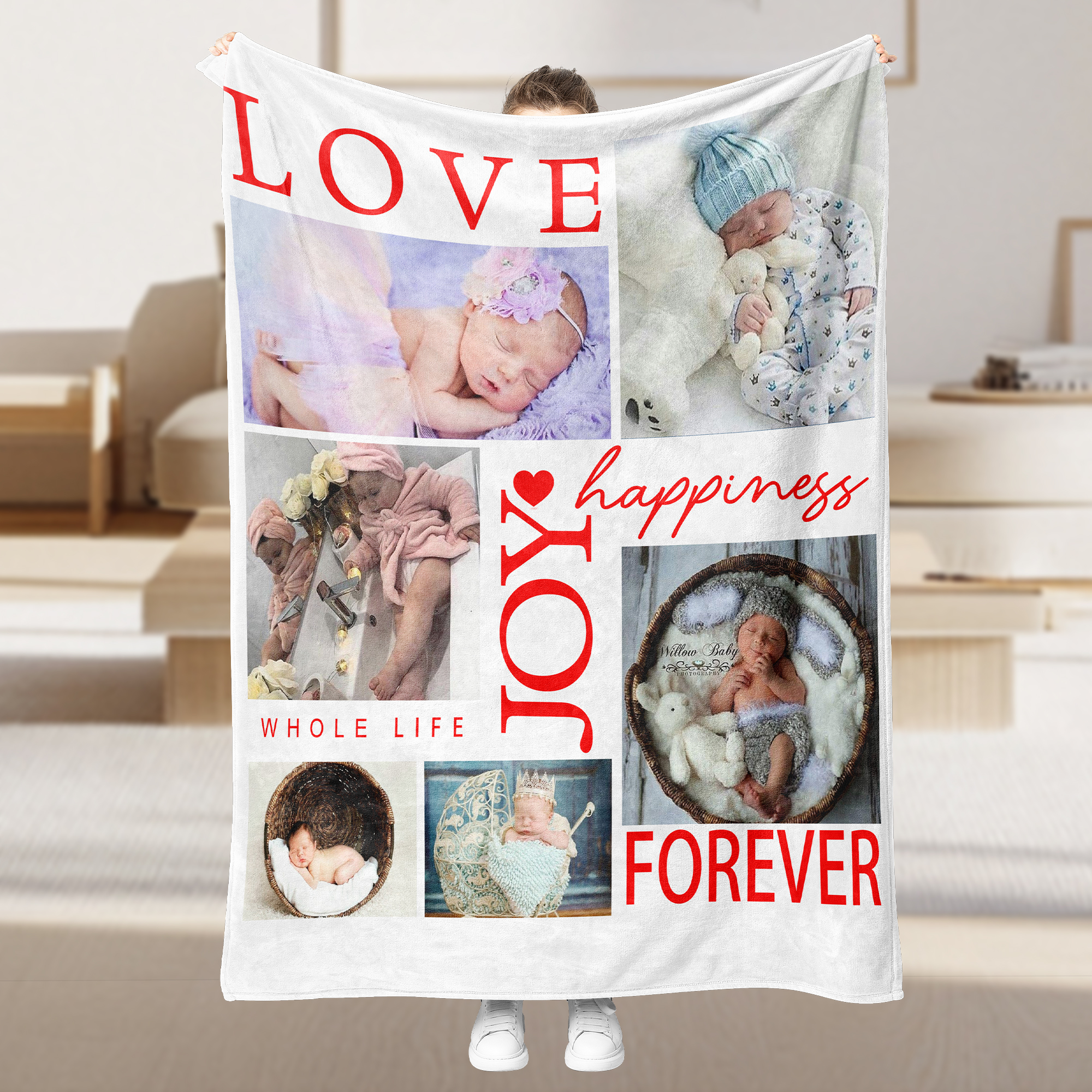 Personalized Father's Day Fleece Blanket with 6 Photos & Text