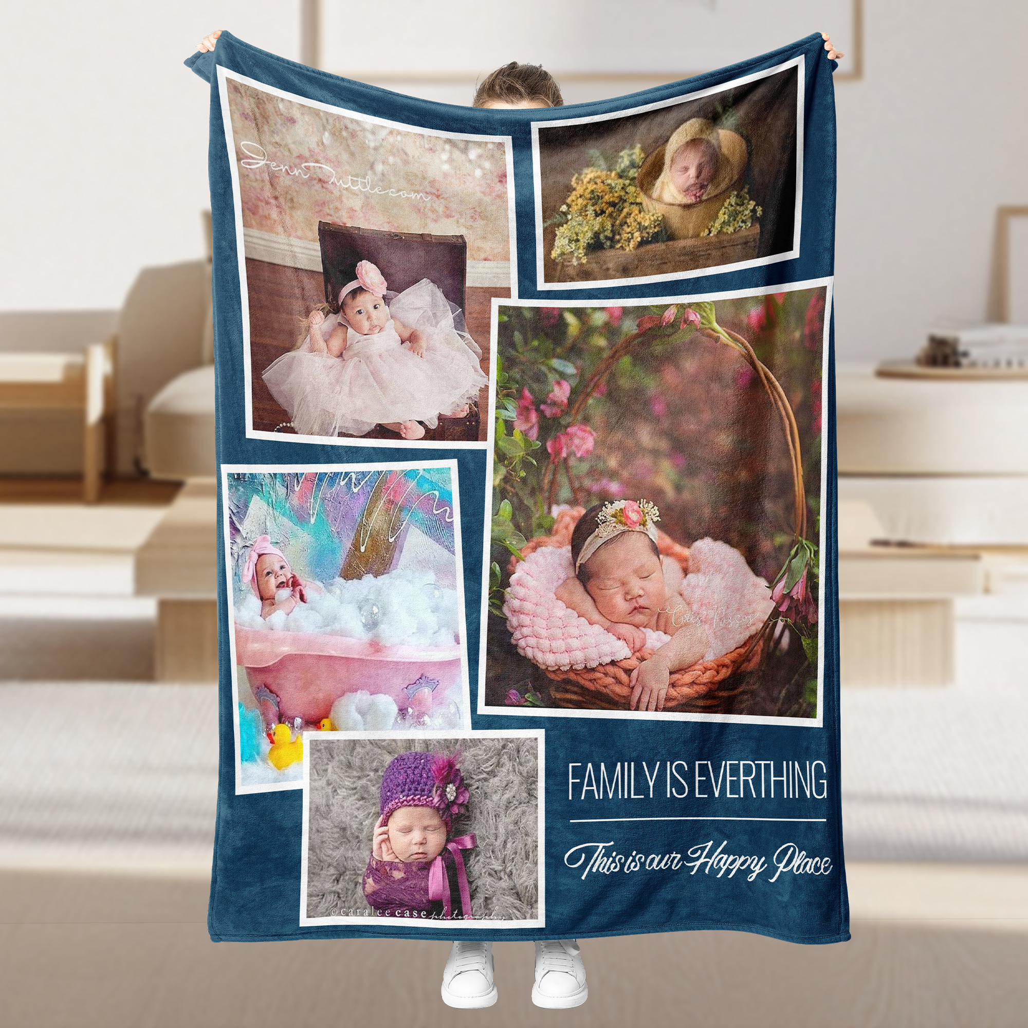Personalized Father's Day Fleece Blanket with 5 Photos & Text