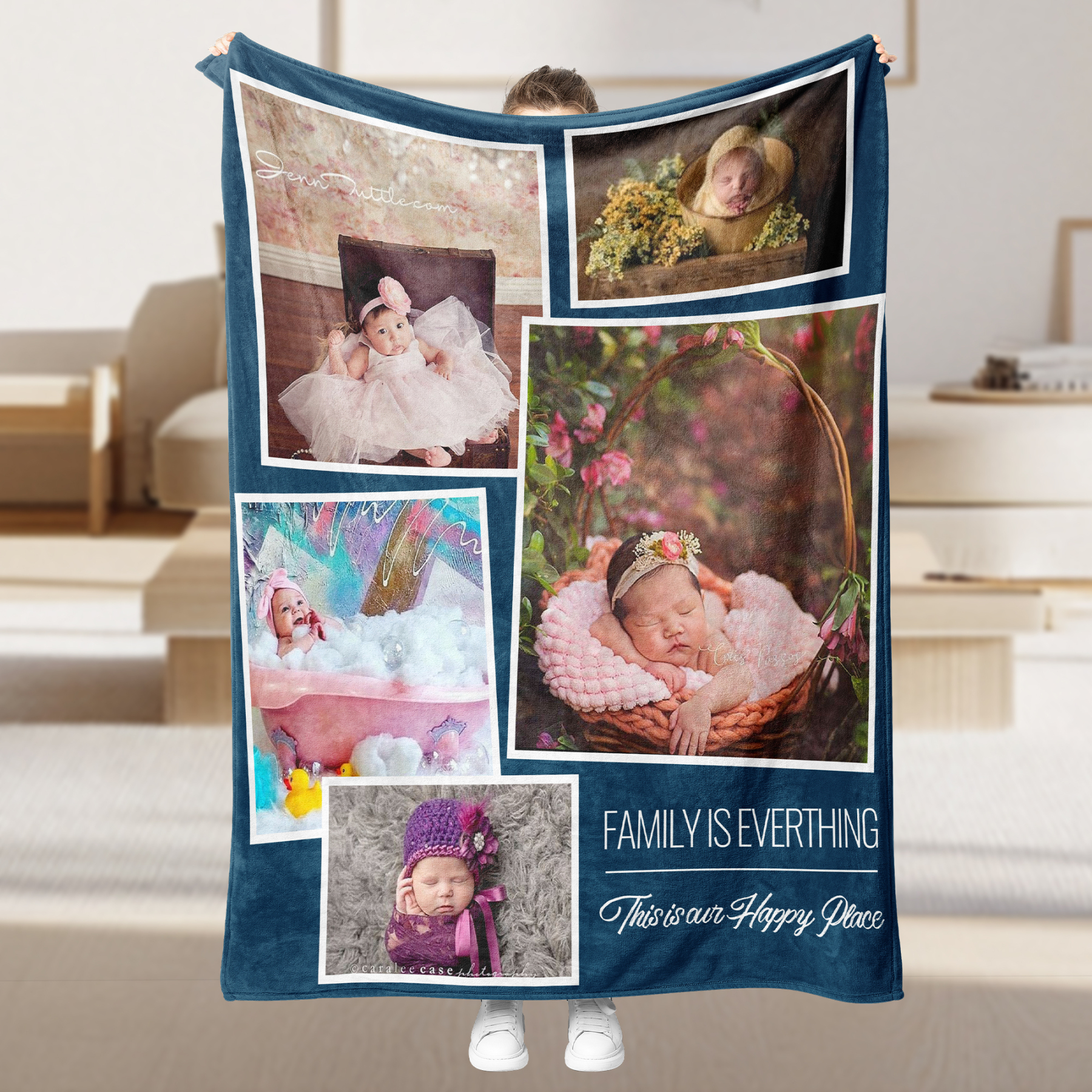 Personalized Father's Day Fleece Blanket with 5 Photos & Text