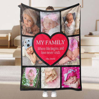 Personalized Father's Day Fleece Blanket with 8 Photos & Text