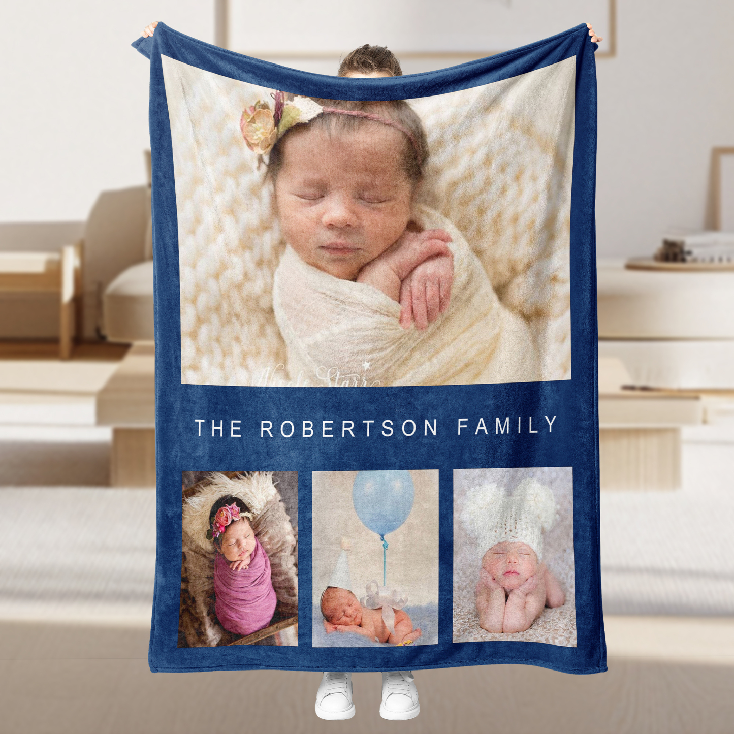 Personalized Father's Day Fleece Blanket with 4 Photos & Text