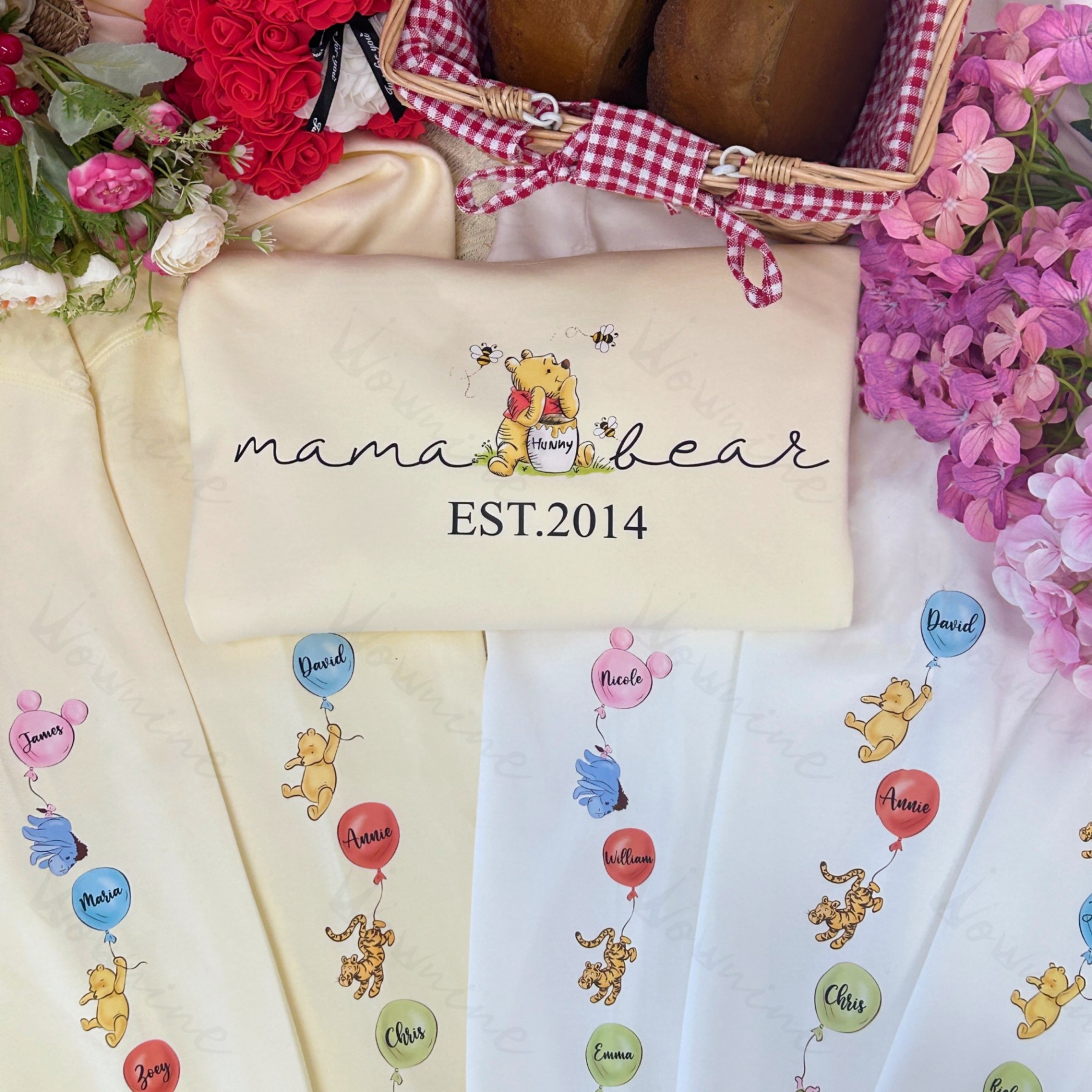 Custom Mama Bear Sweatshirt, Mama Est with Kid Name on Sleeve Sweatshirt