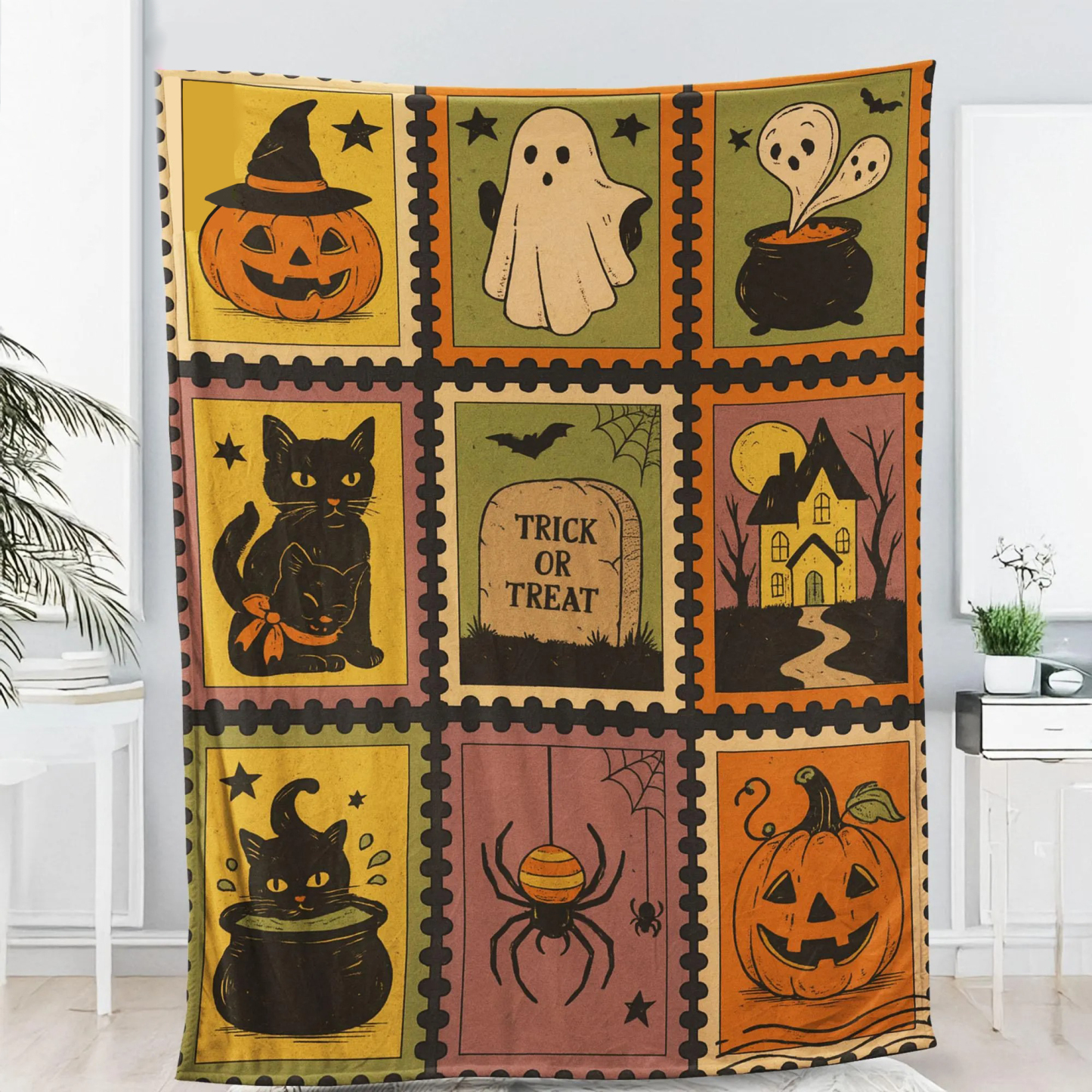Retro Halloween Fleece Blanket