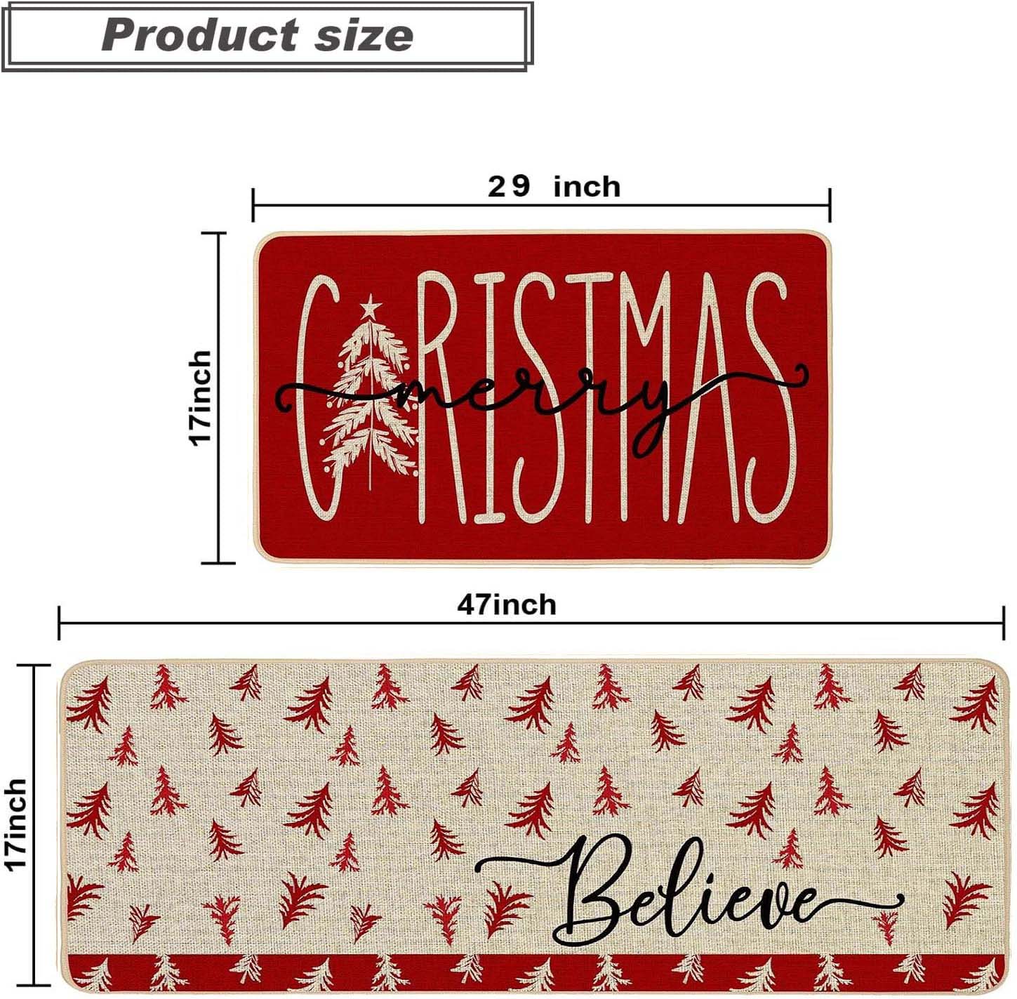 2 Pcs Christmas Trees Kitchen Mats for Floor