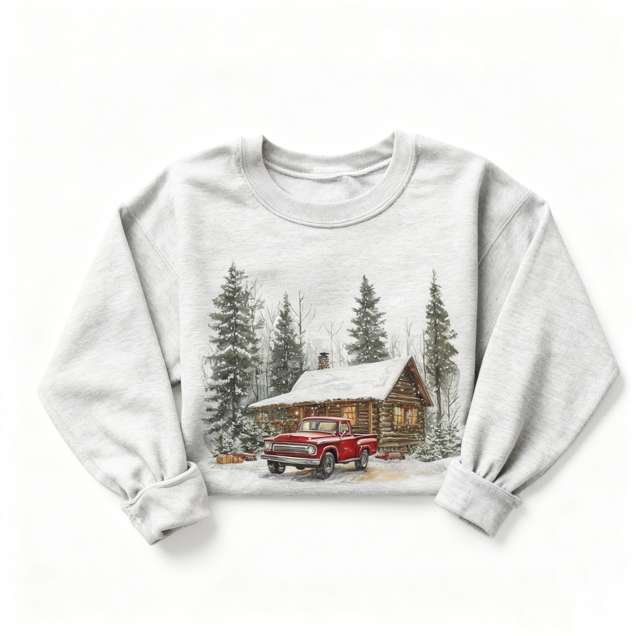 Retro Christmas Red Pickup Truck Winter Cabin Sweatshirt