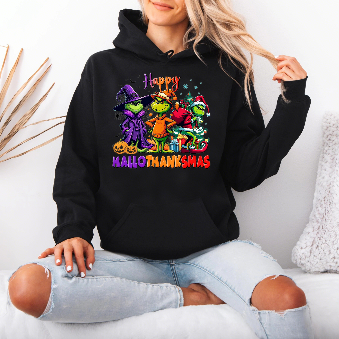 Grinch Happy HalloThanksMas Sweatshirt