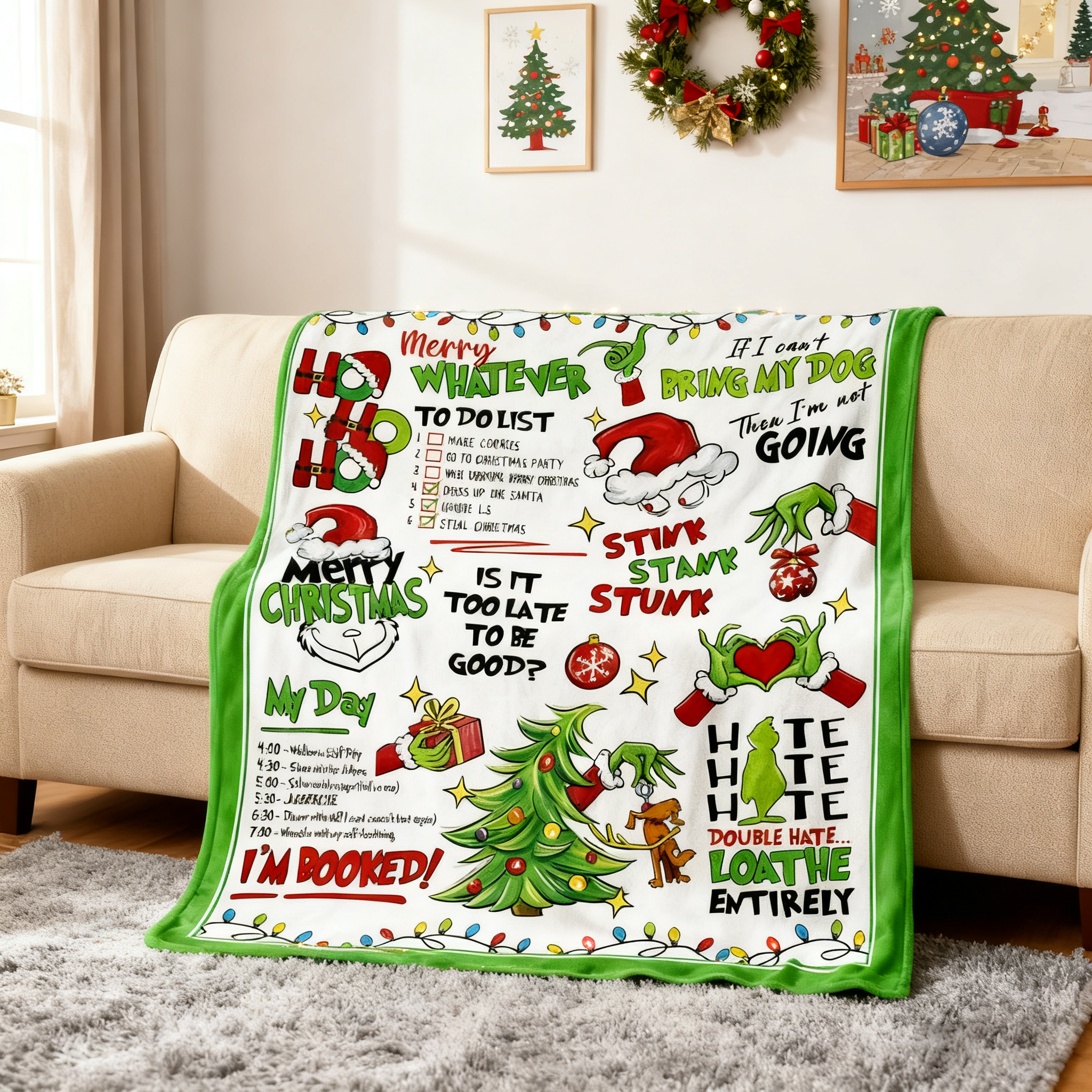 Funny Merry Christmas Grinch Flannel Blanket