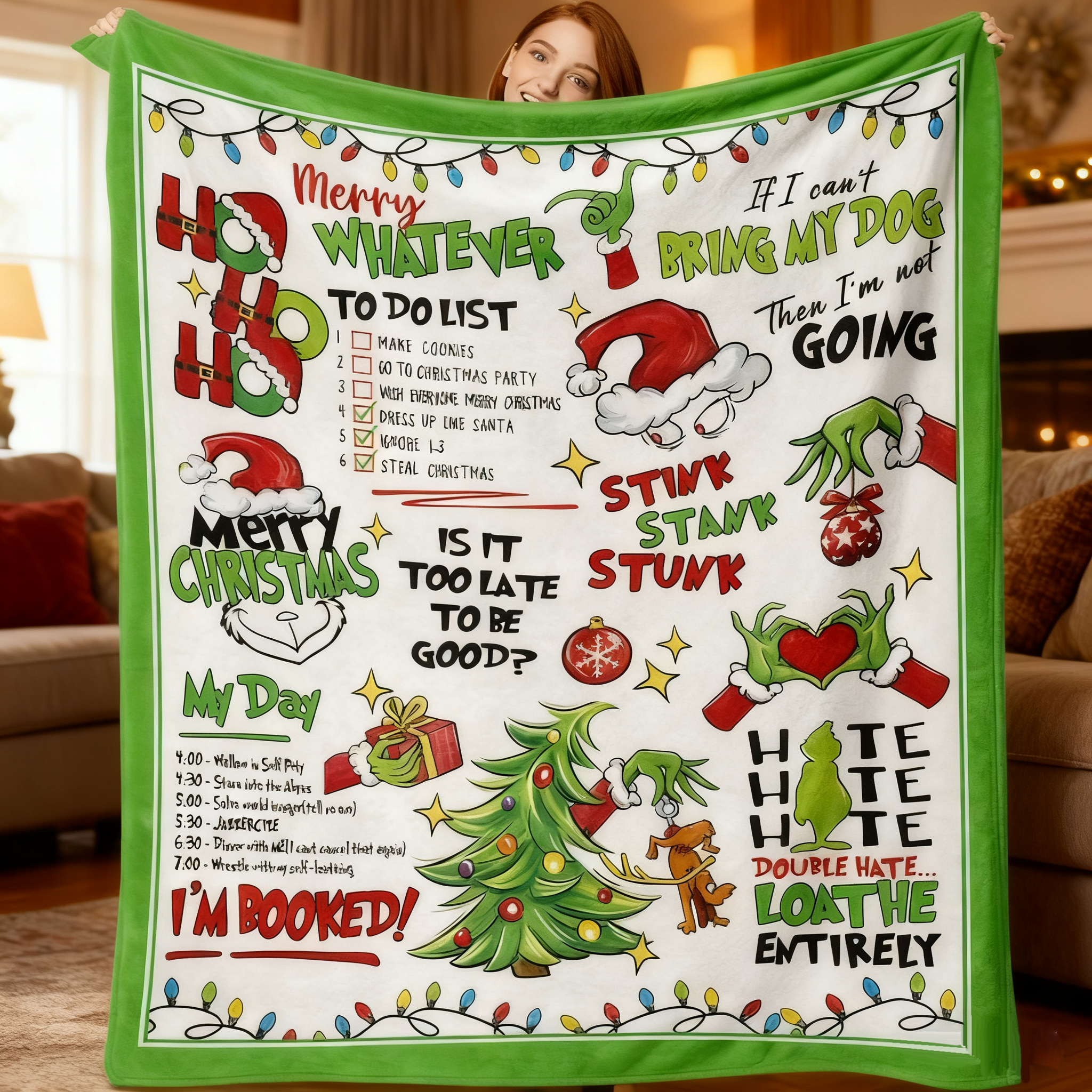 Funny Merry Christmas Grinch Flannel Blanket