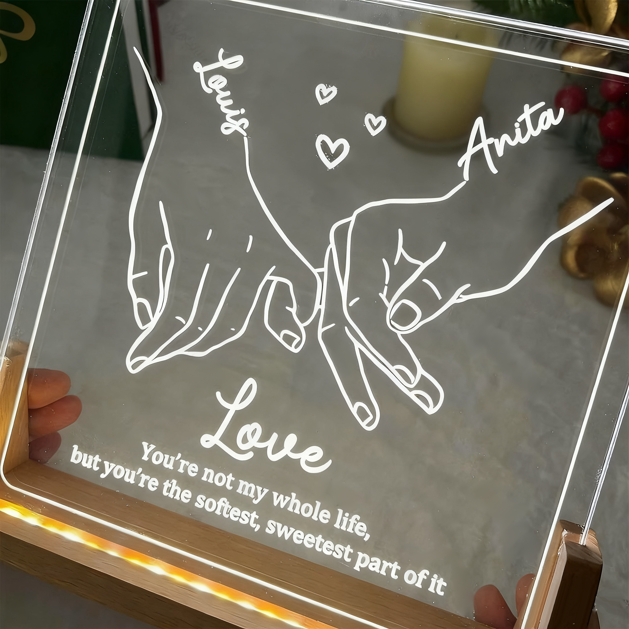 Custom Couple Holding Hands Line Drawing U LED Frame Light Box For Your LOVED ONE