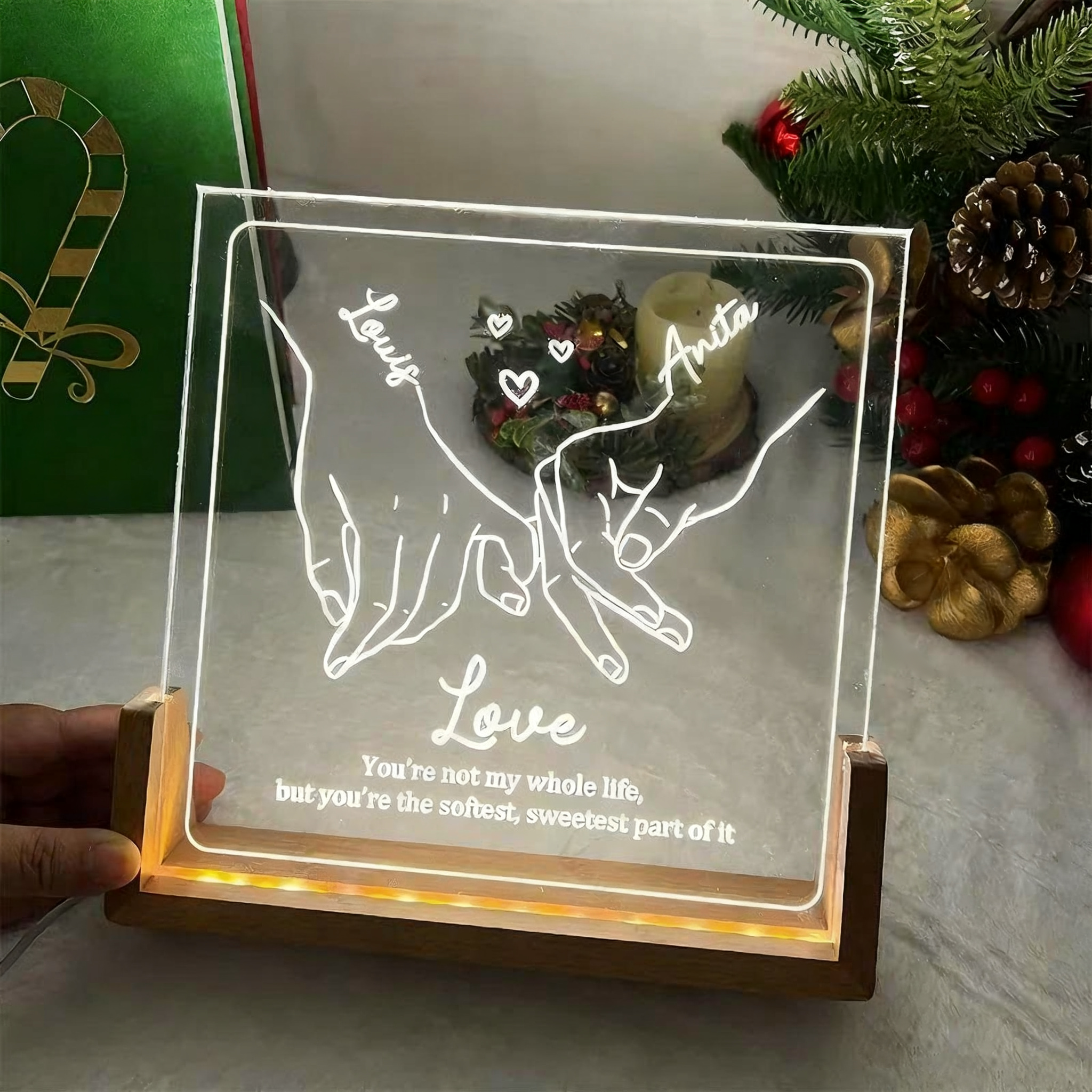 Custom Couple Holding Hands Line Drawing U LED Frame Light Box For Your LOVED ONE