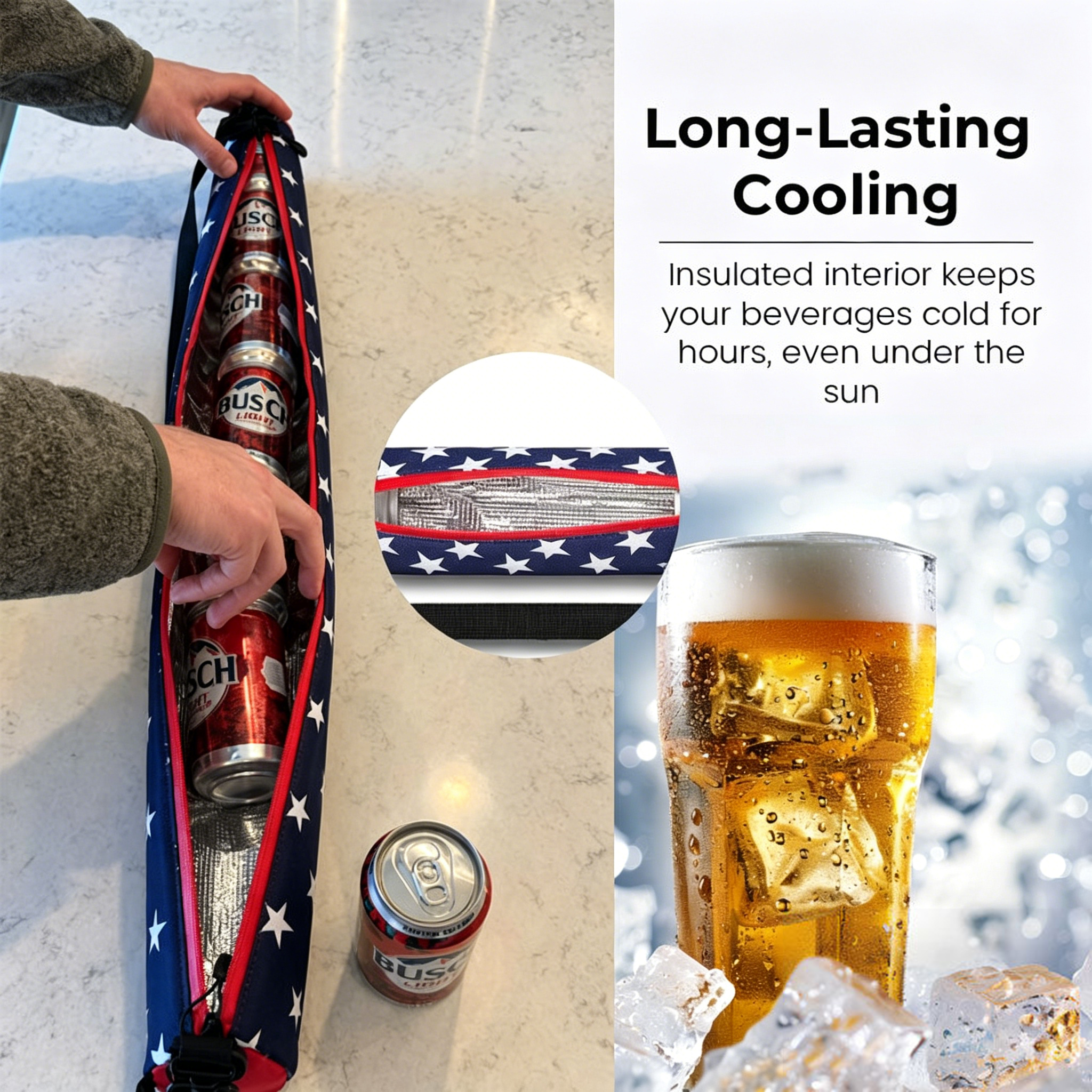 American Flag 6-Can Cooler Sling – Hands-Free Insulated Drink Carrier for Outdoor Fun