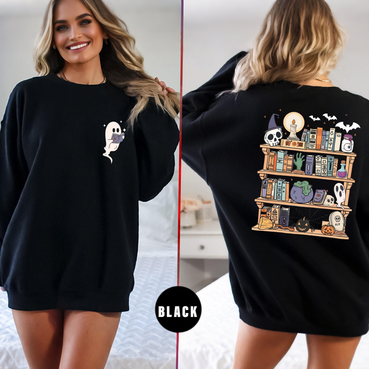 Ghost Book Reader Halloween Library Sweatshirt