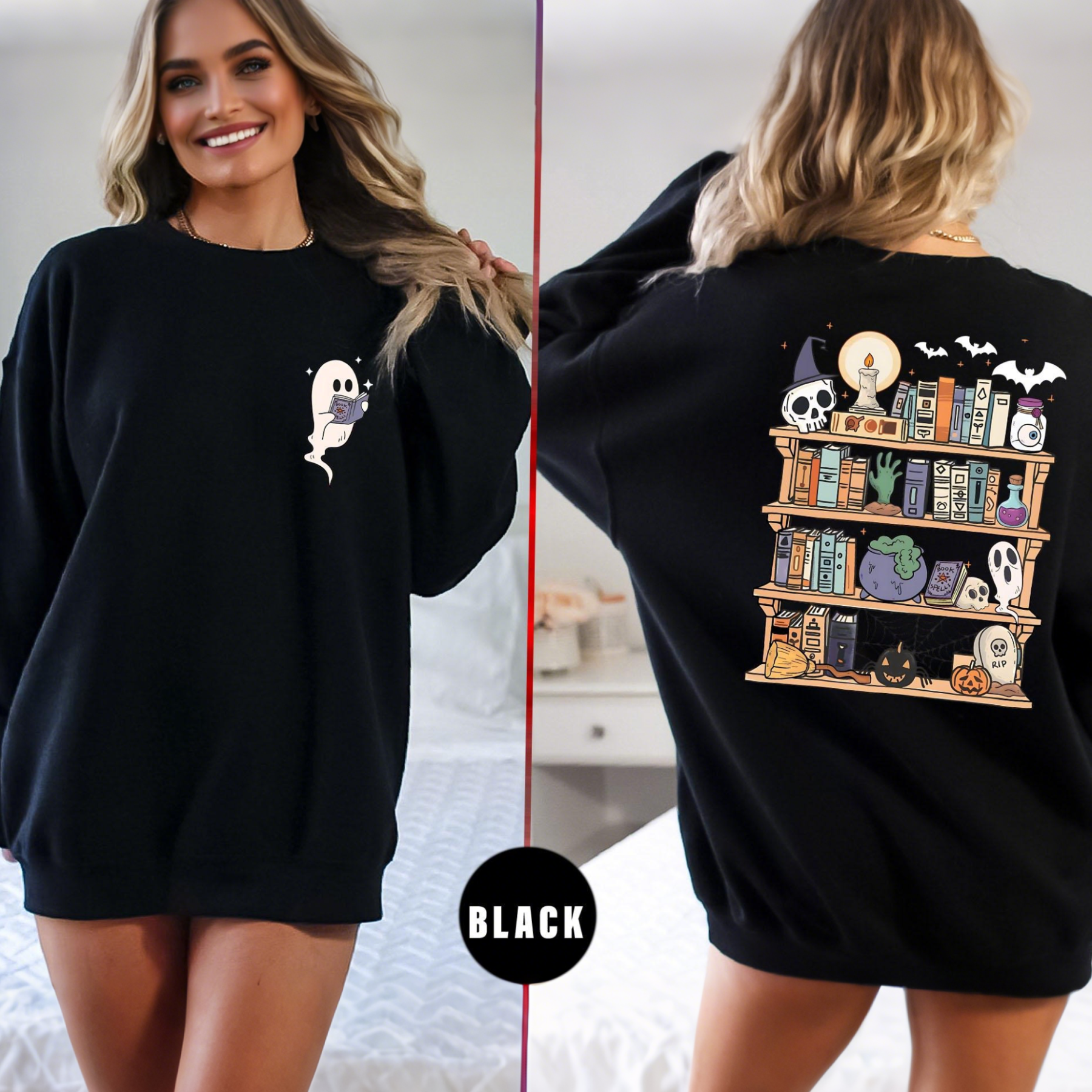 Ghost Book Reader Halloween Library Sweatshirt