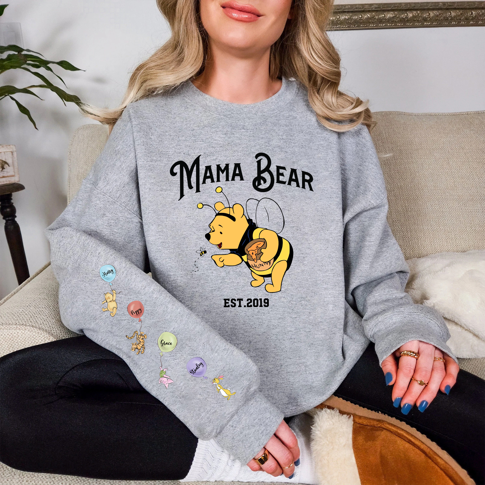 Custom Mama Bear Honey Bee Sweatshirt With Kid Names