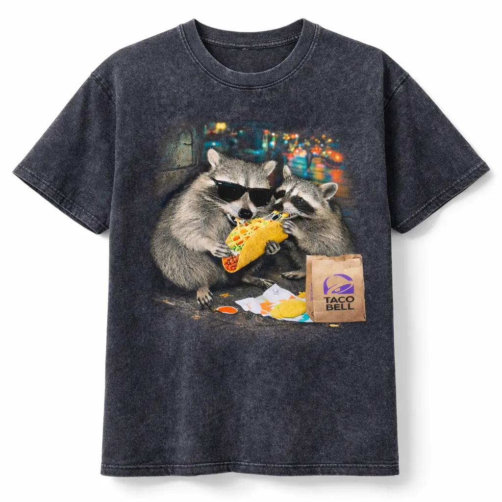 Vintage Raccoon Taco Graphic T-Shirt – Funny Late Night Food Lover Tee