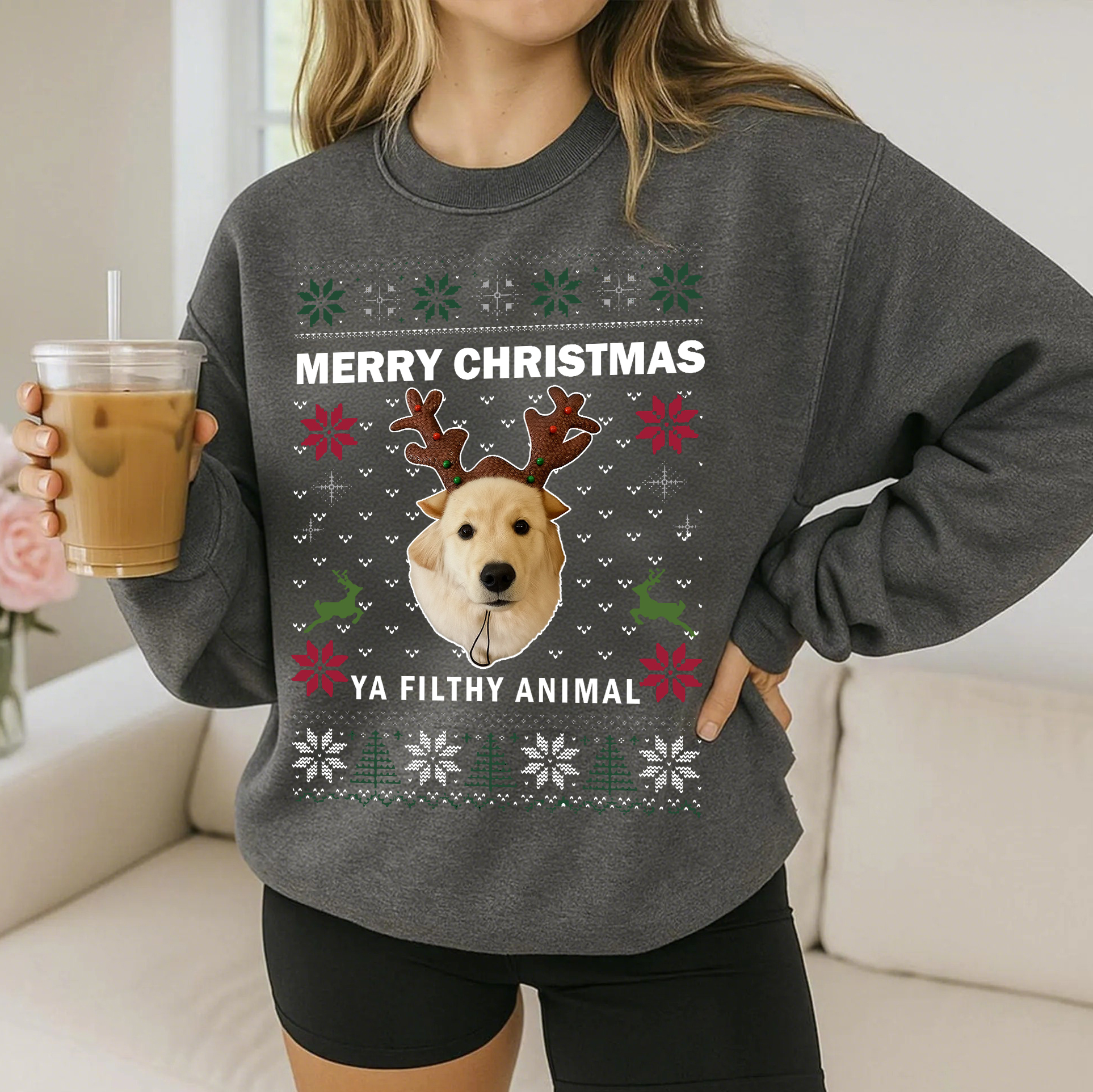 Custom Merry Christmas Pet Photo with Slogan Sweatshirt
