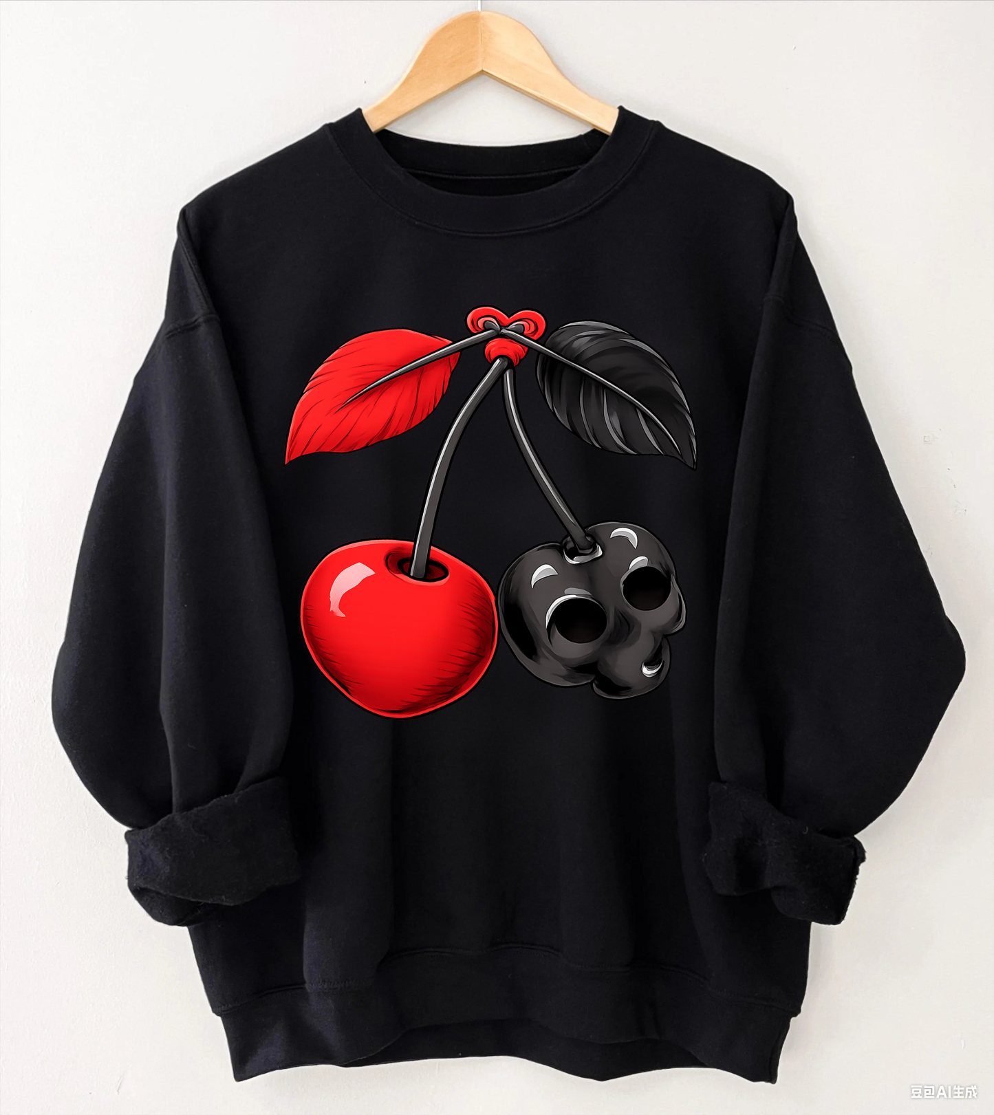Vintage Black and Red Skull Cherry Print Sweatshirt