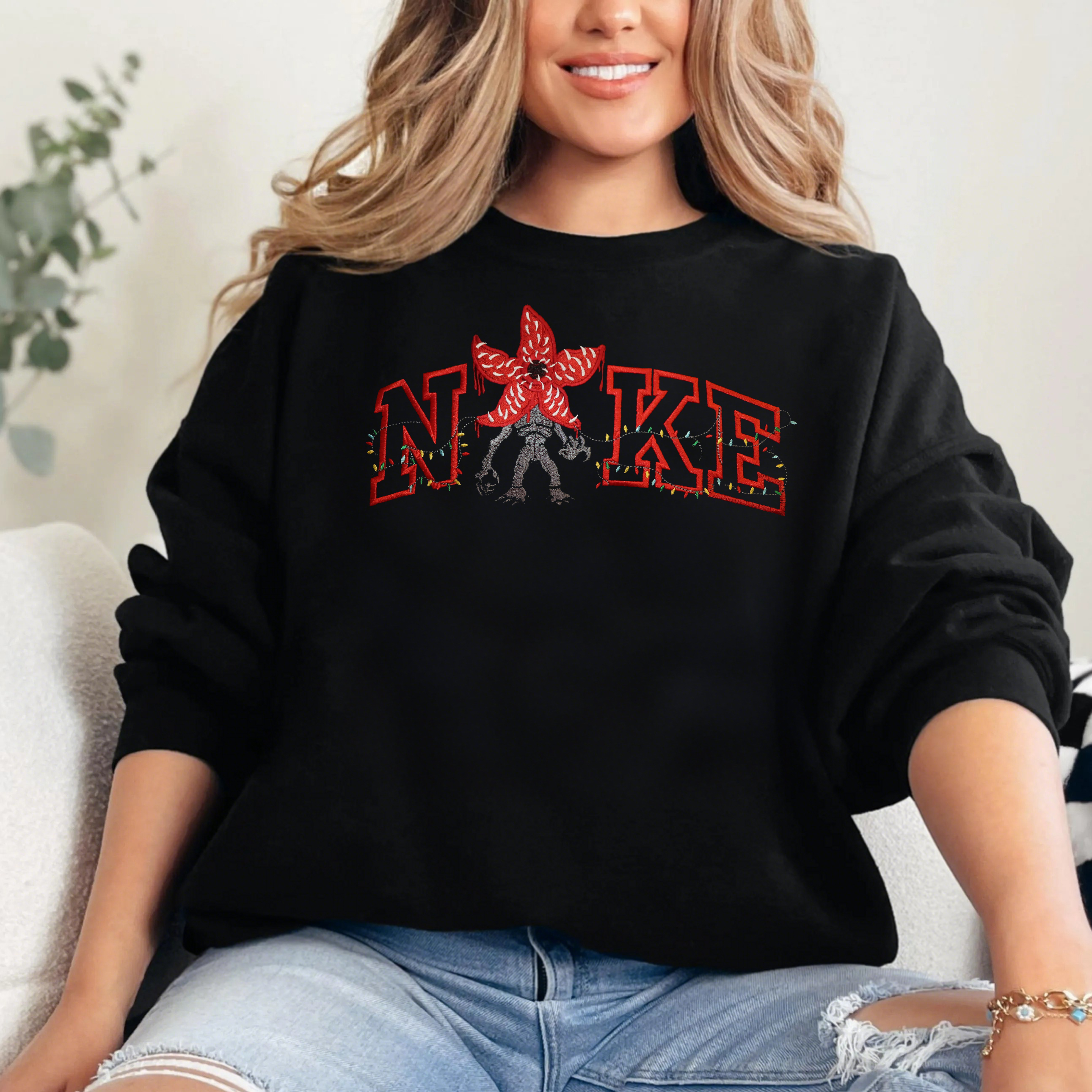 Upside down Monster Embroidery Sweatshirt