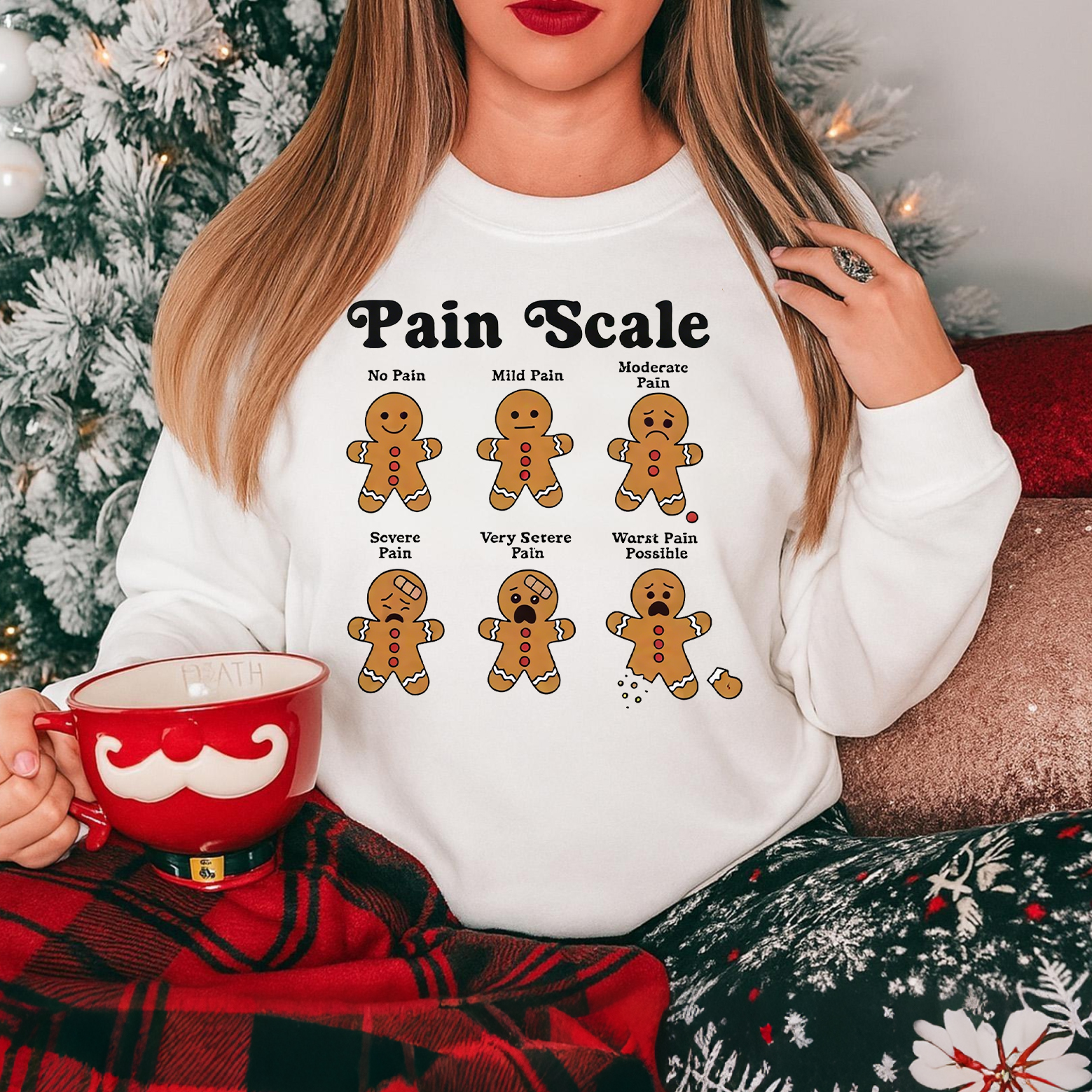 Fun Gingerbread Man Pain Scale Christmas Sweatshirt