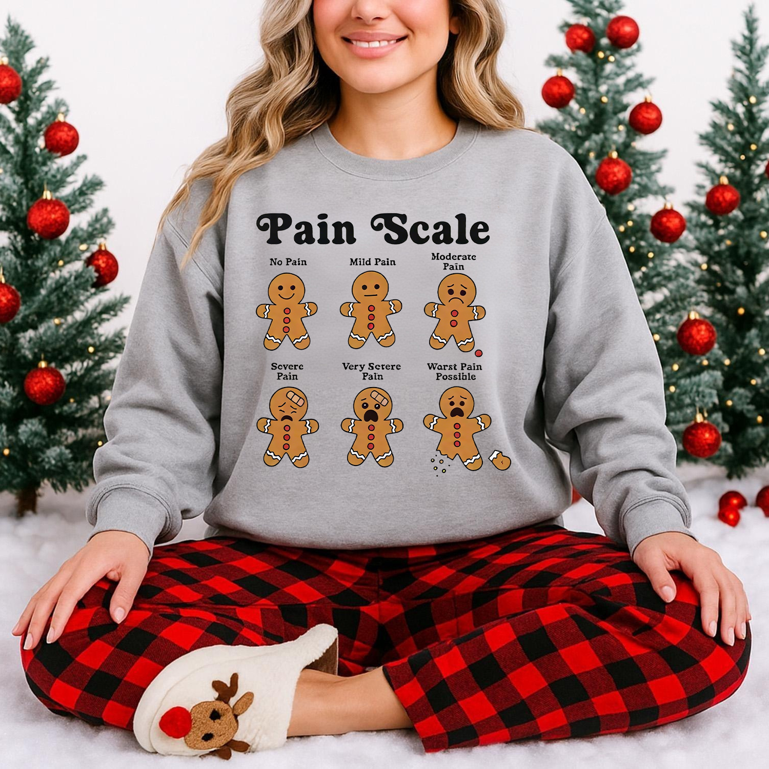 Fun Gingerbread Man Pain Scale Christmas Sweatshirt