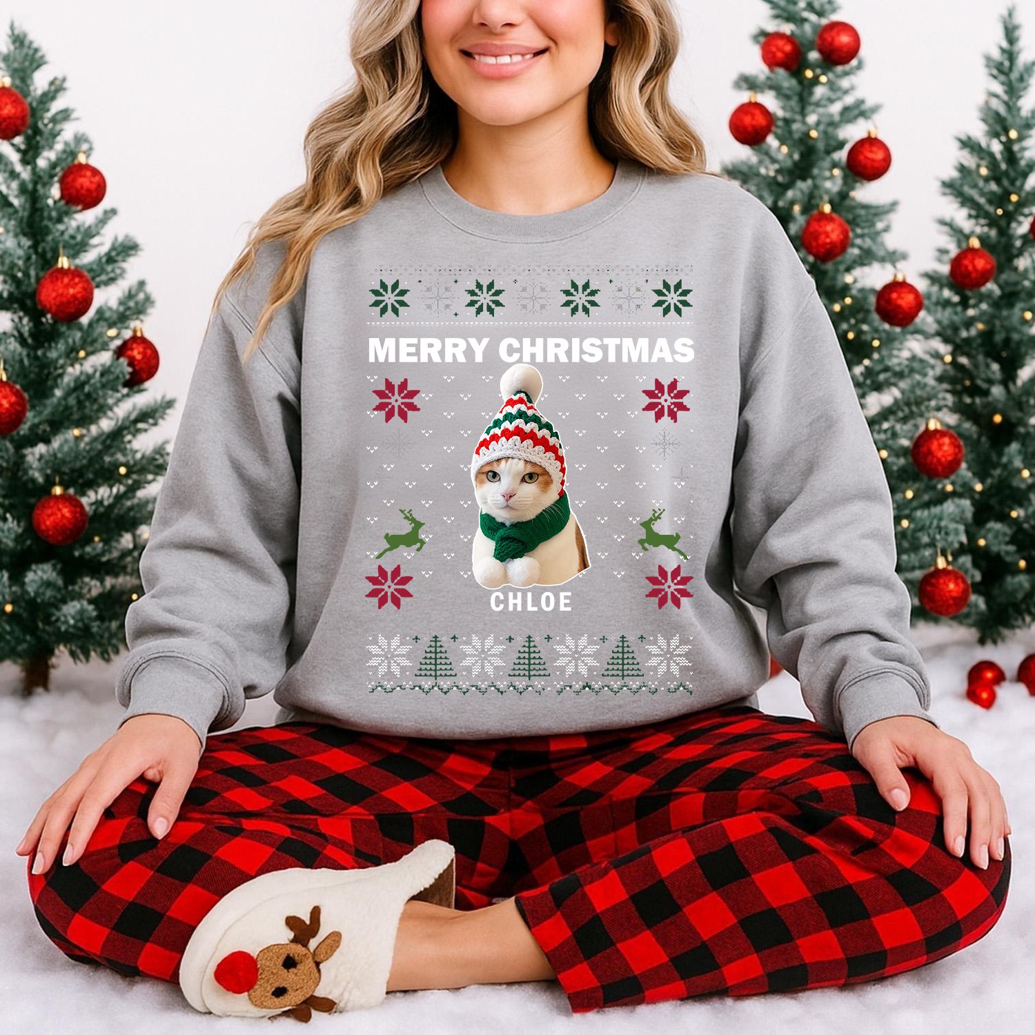Custom Merry Christmas Pet Photo with Slogan Sweatshirt