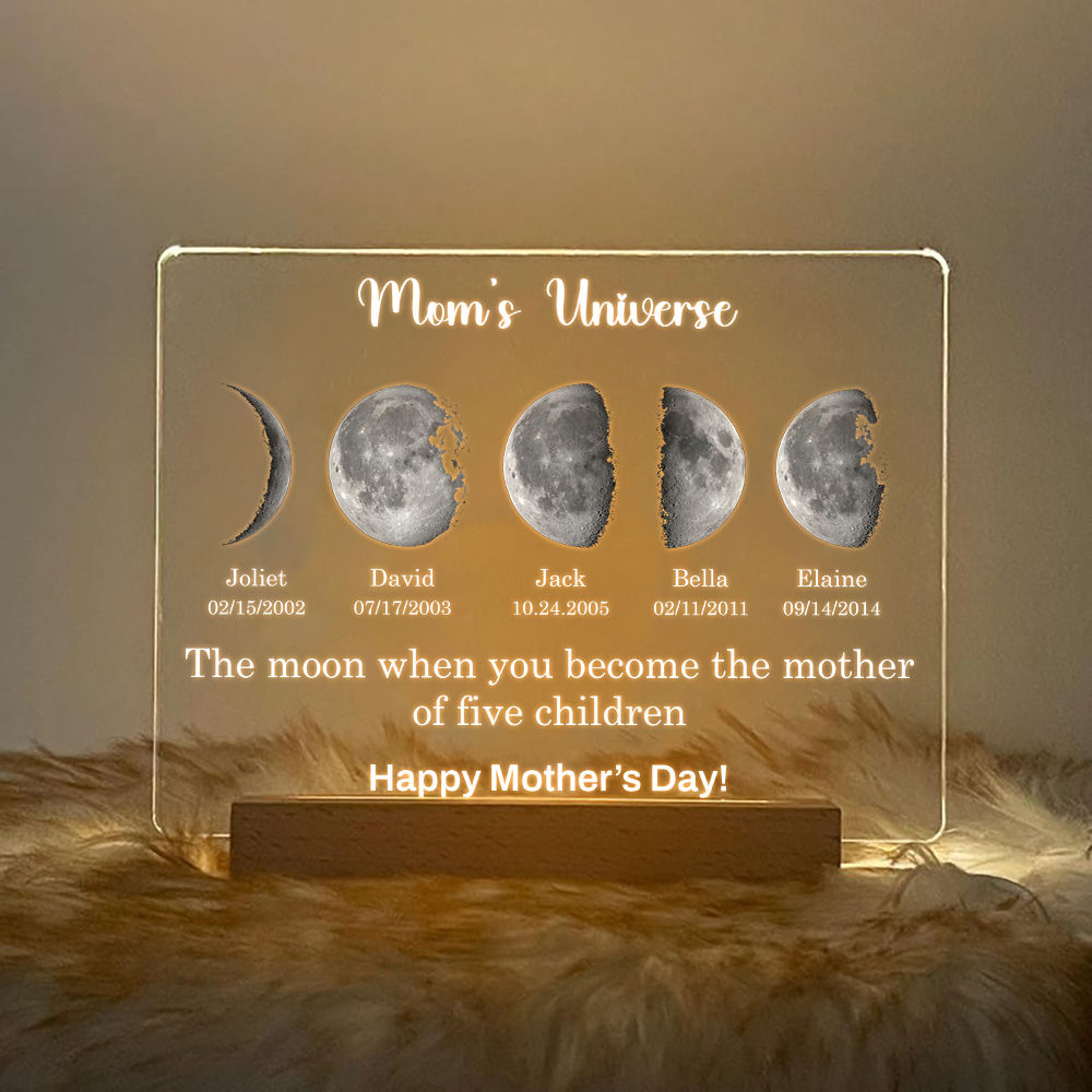 Led light frame with text and date - mom's universe