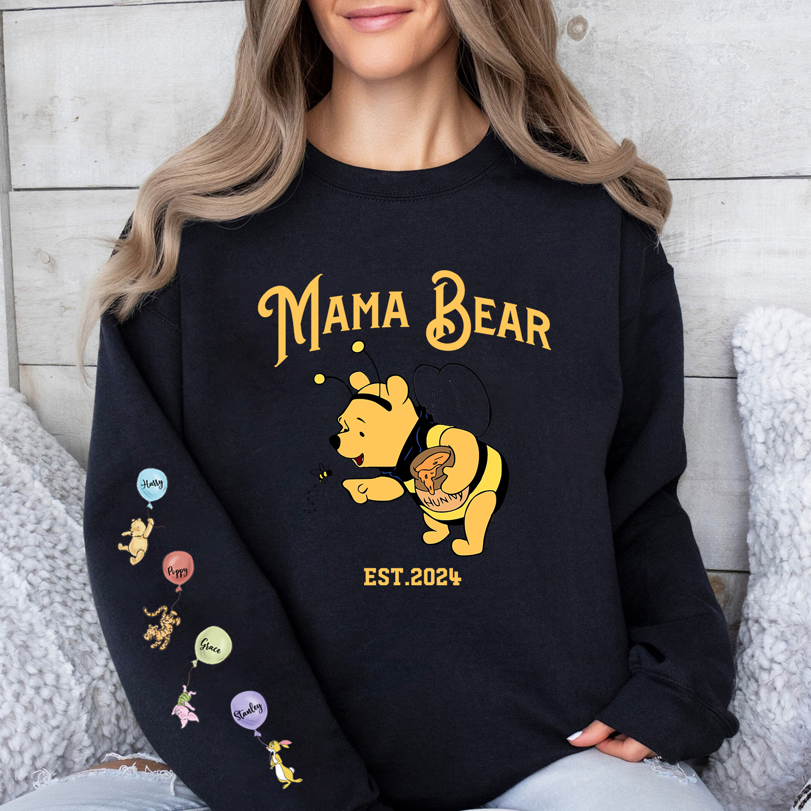 Custom Mama Bear Honey Bee Sweatshirt With Kid Names