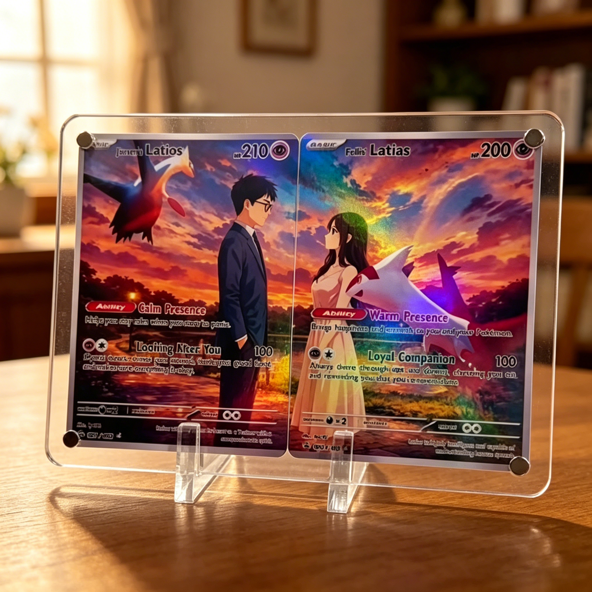 One set of two, custom-made anime spirit cards for couples