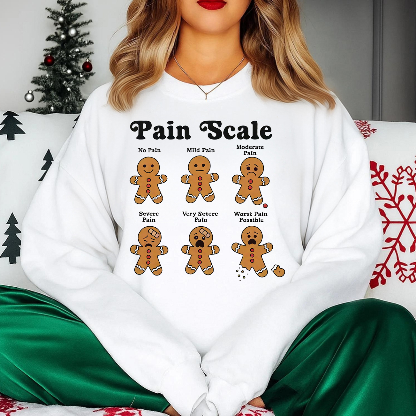 Fun Gingerbread Man Pain Scale Christmas Sweatshirt