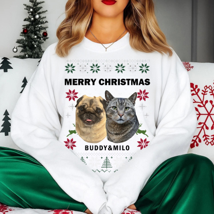 Custom Merry Christmas Pet Photo with Slogan Sweatshirt
