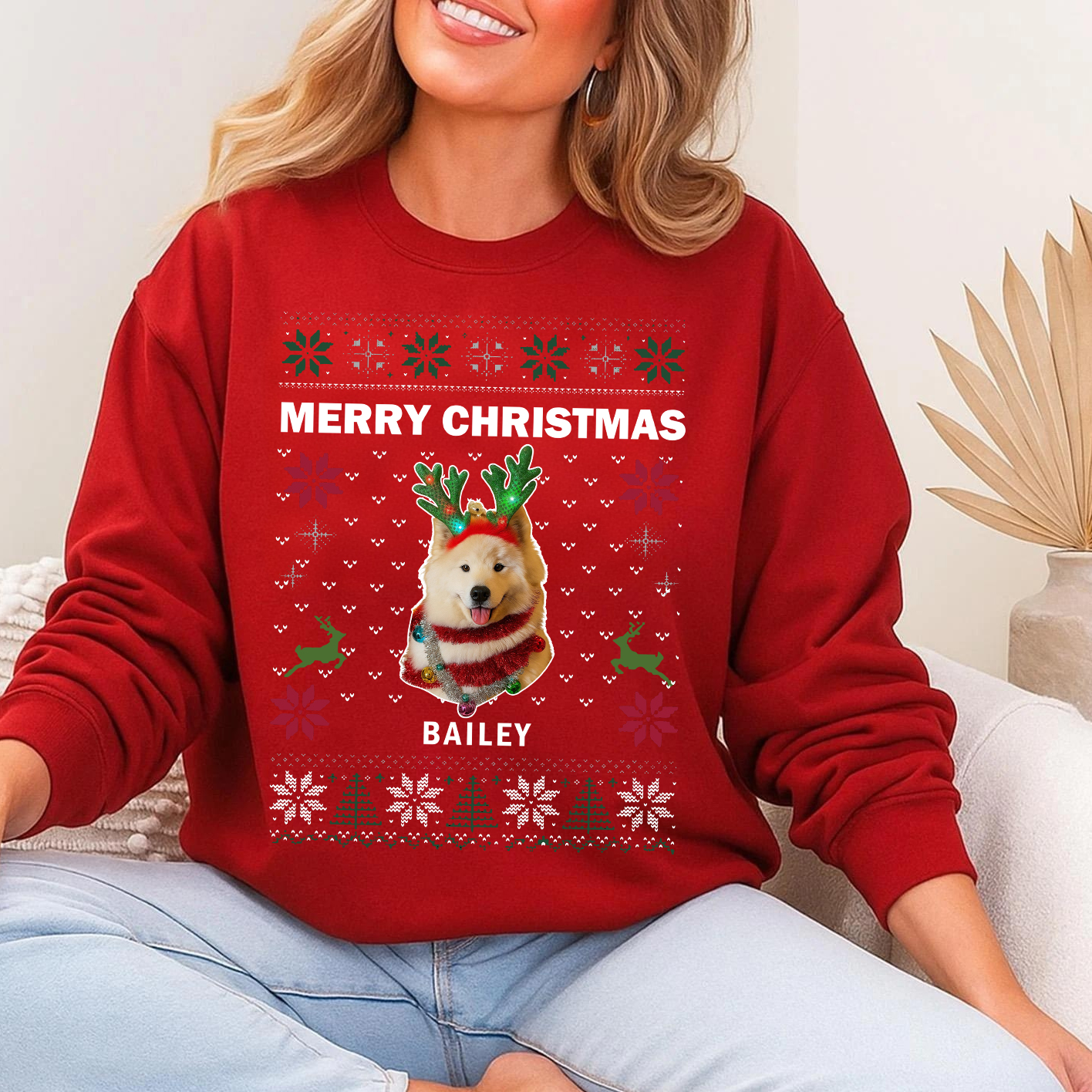 Custom Merry Christmas Pet Photo with Slogan Sweatshirt
