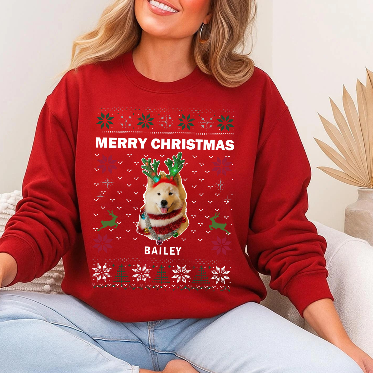 Custom Merry Christmas Pet Photo with Slogan Sweatshirt
