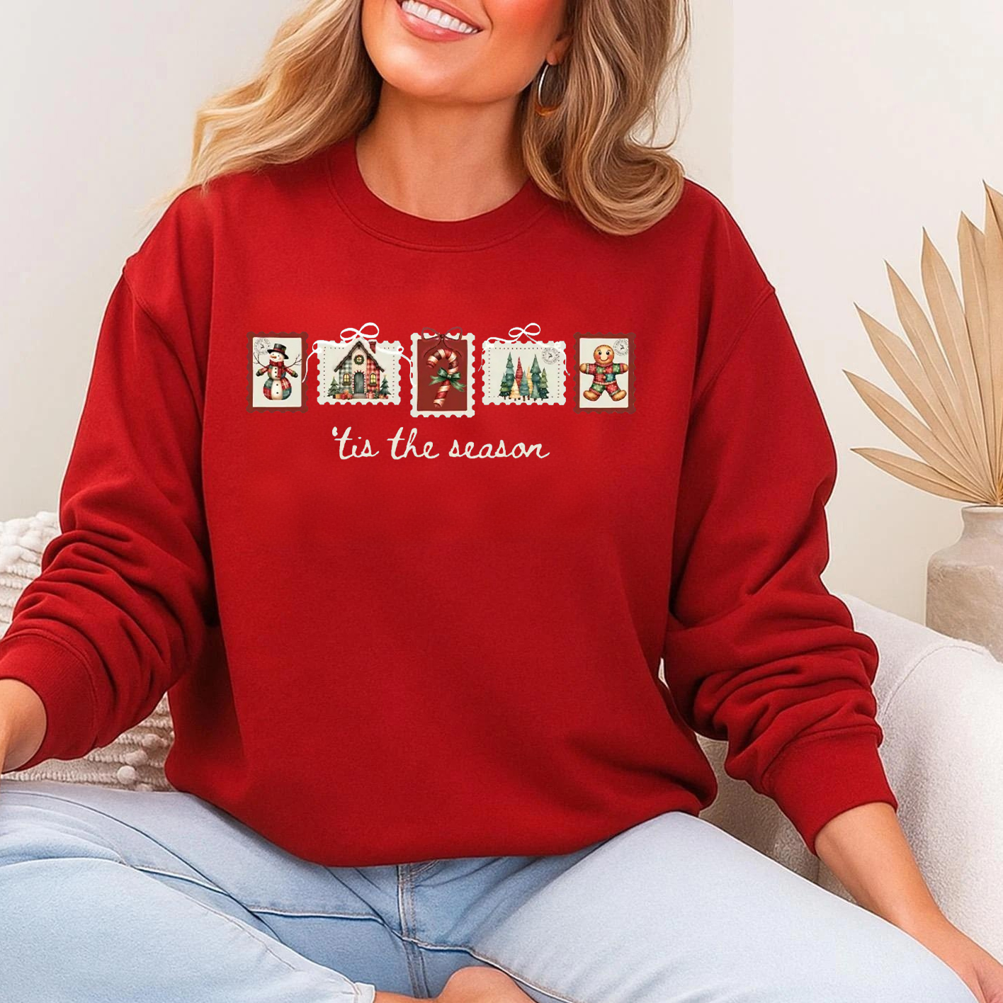 Patchwork Christmas Stamps Coquette Sweatshirt