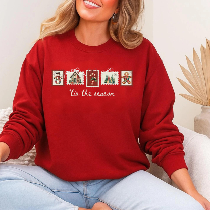 Patchwork Christmas Stamps Coquette Sweatshirt