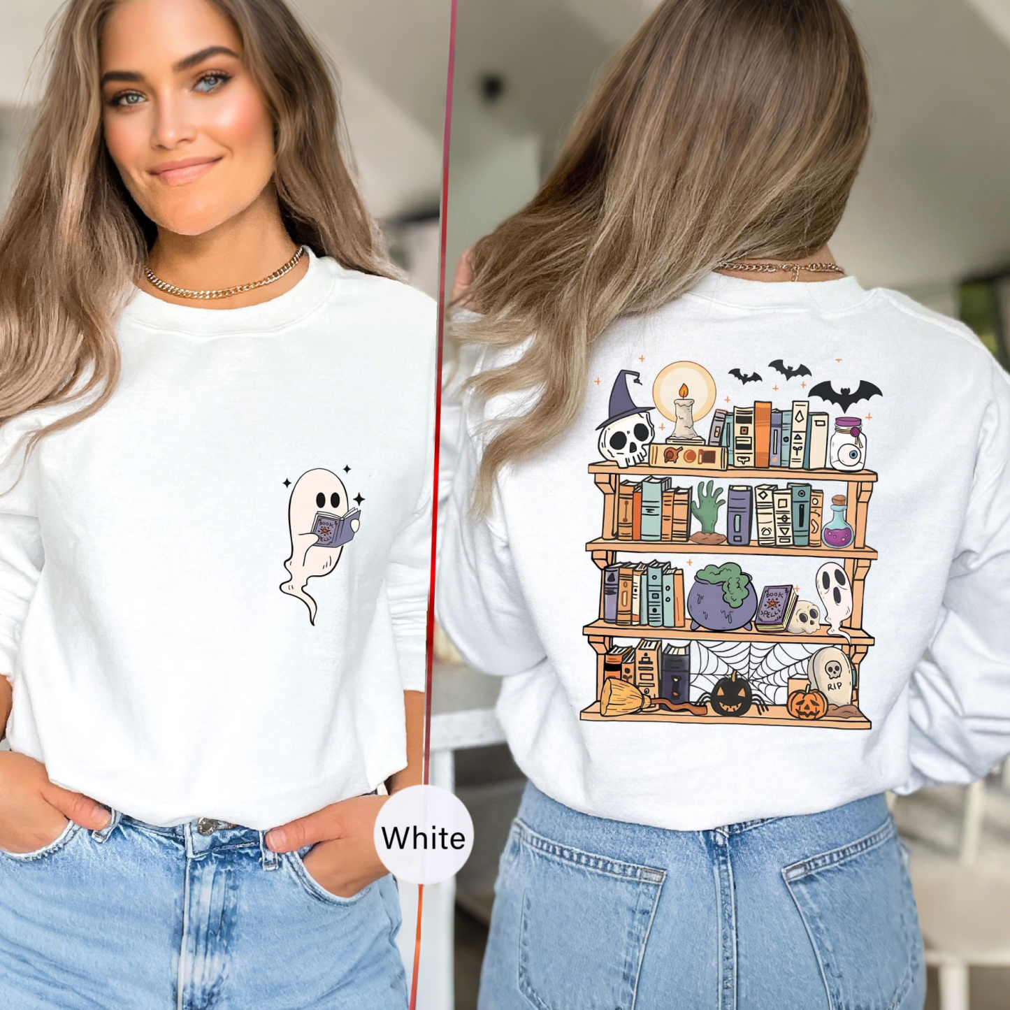 Ghost Book Reader Halloween Library Sweatshirt