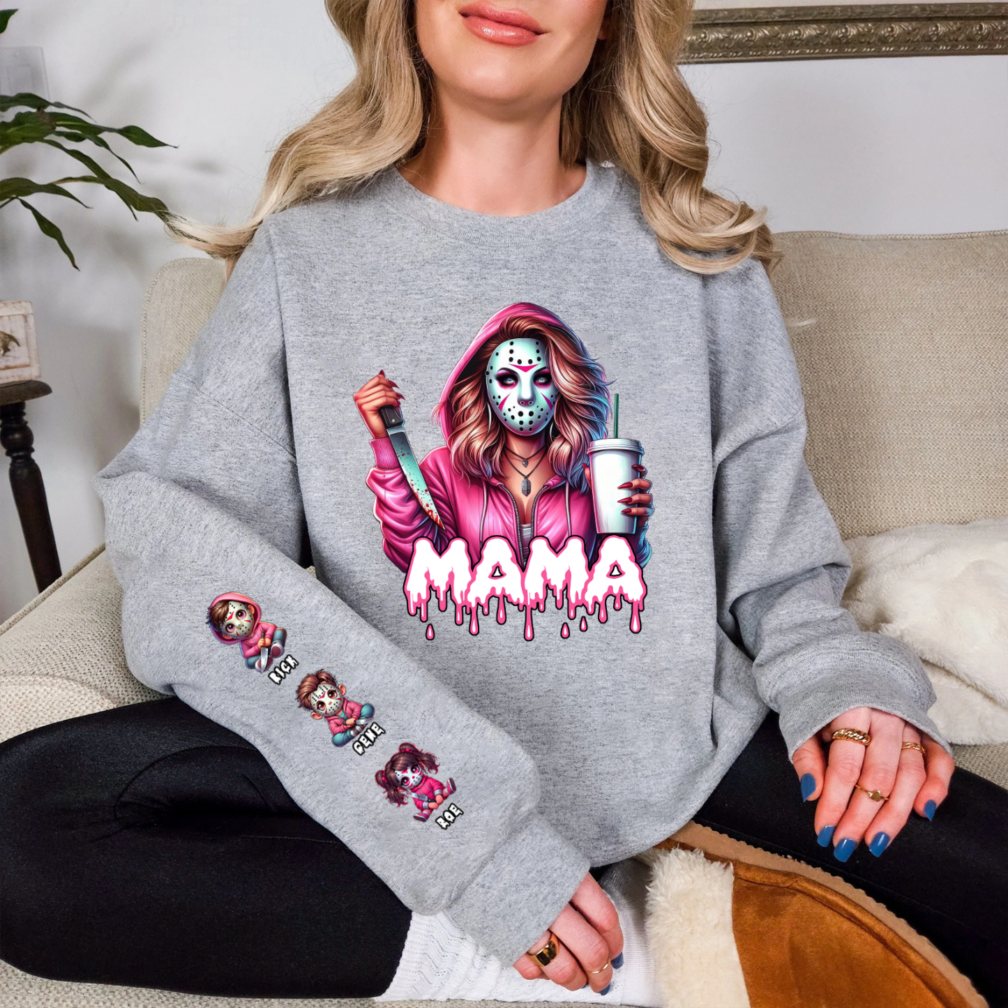 Personalized Horror Mask Mama Halloween Sweatshirt