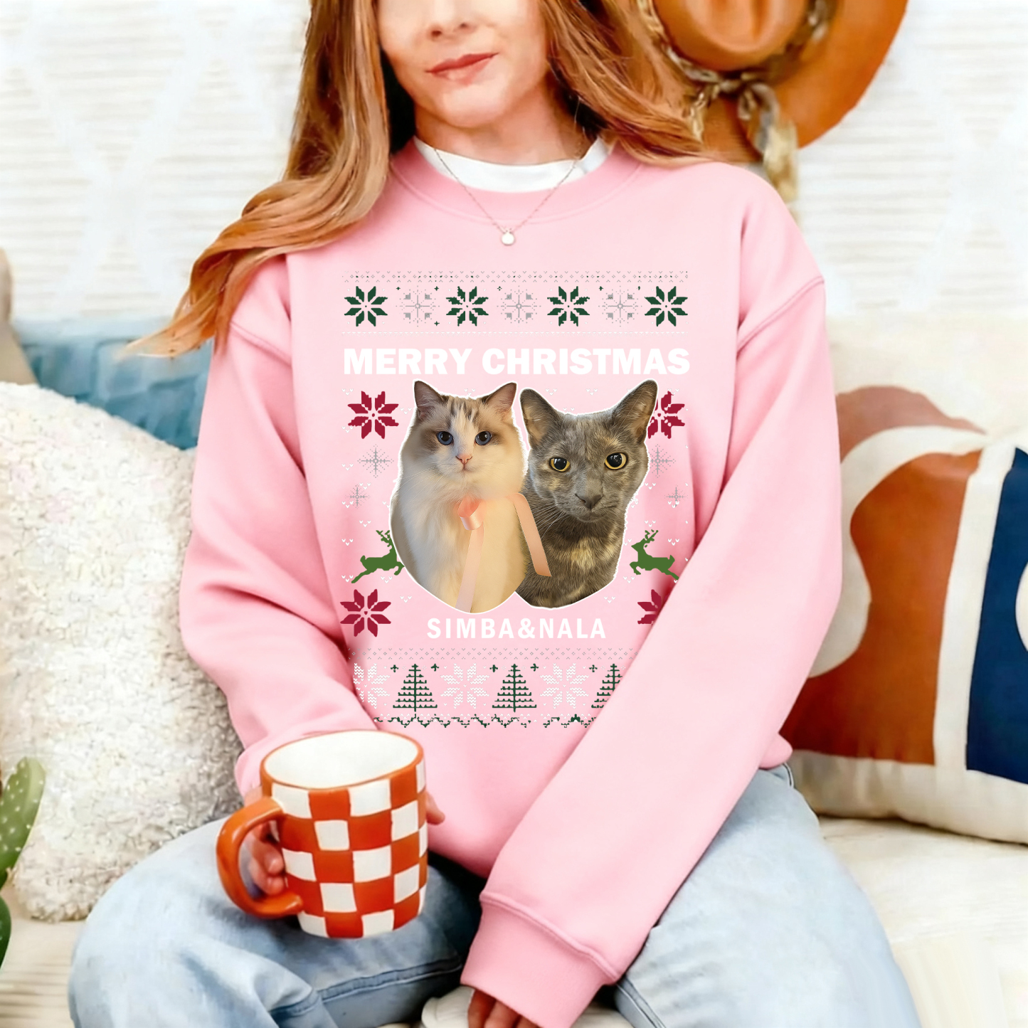 Custom Merry Christmas Pet Photo with Slogan Sweatshirt