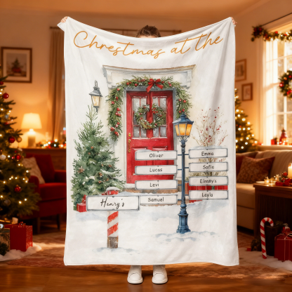 Custom Christmas Door Print Family Name Blanket