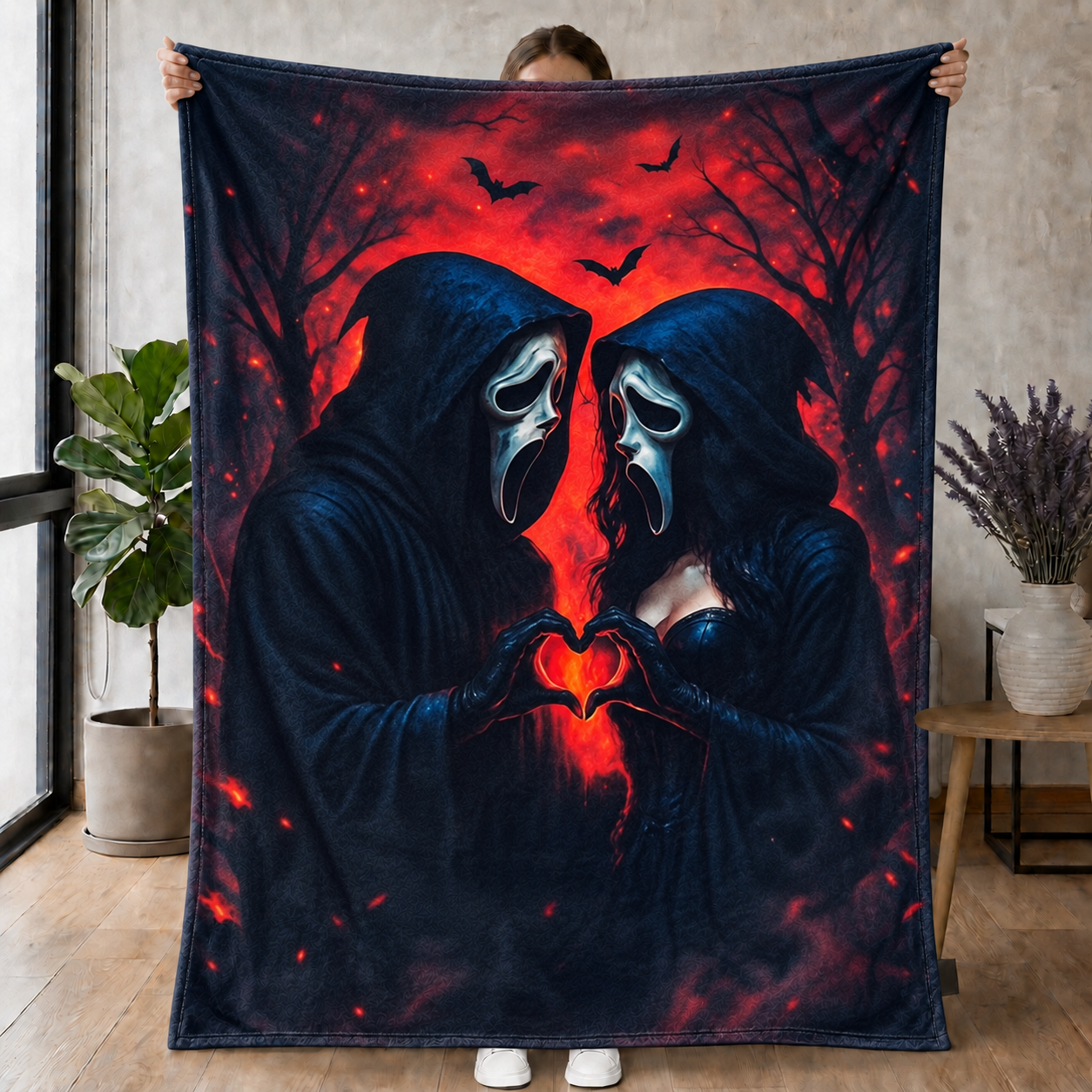 Dark Romance Scream Couple Blanket – Gothic Halloween Horror Throw