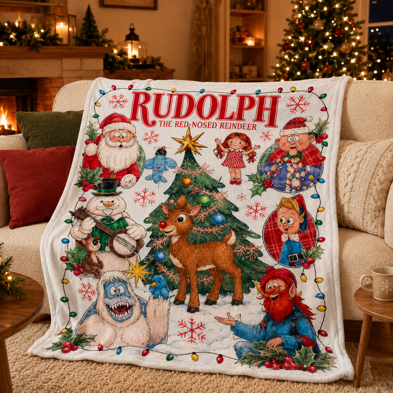 Holiday Reindeer Family Throw Blanket