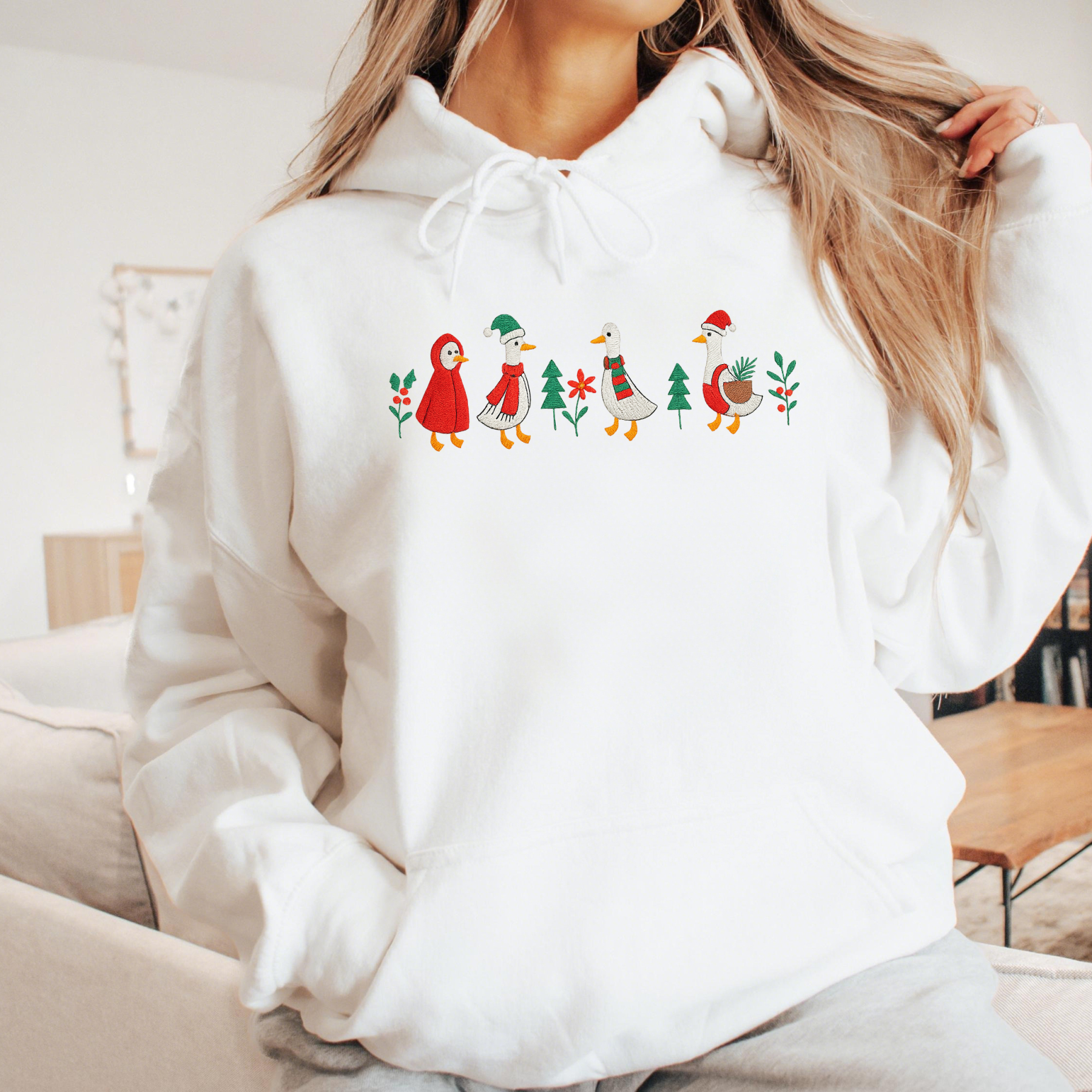 Christmas Embroidered Goose Sweatshirt