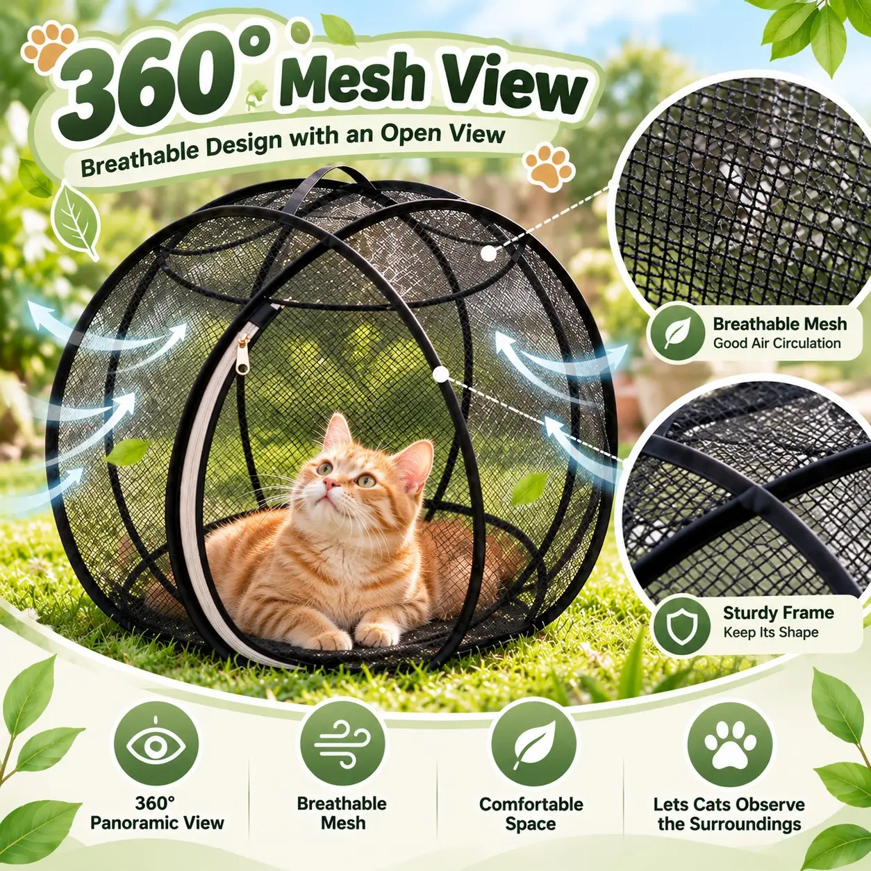 Portable Outdoor Cat Enclosure Mesh Ball Cat Cage